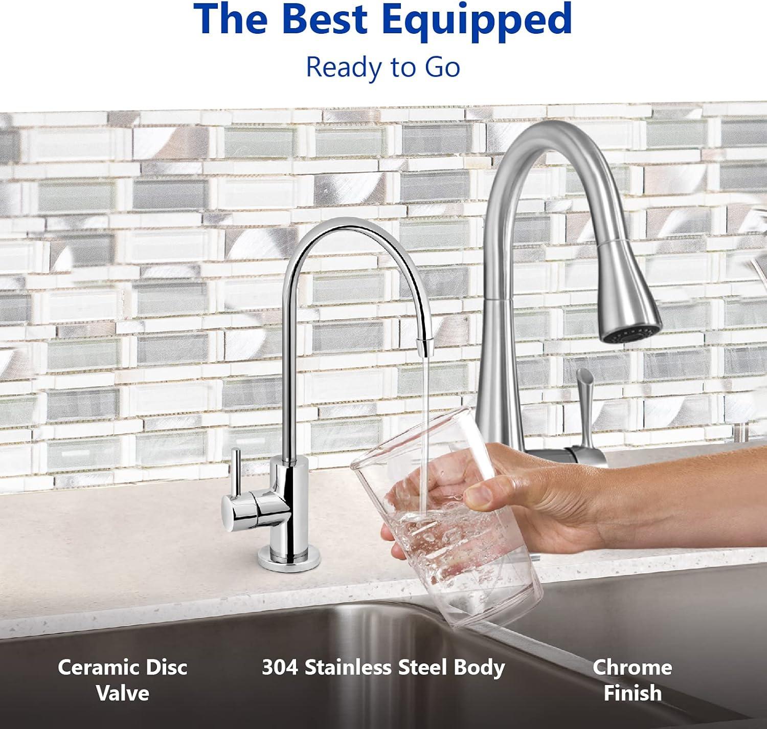 Express Water Modern Water Filter Faucet – Chrome – Drinking Water Faucet – Reverse Osmosis Filtration System and Kitchen Sink Beverage Faucet – Simple 3-Piece Easy Install Faucet