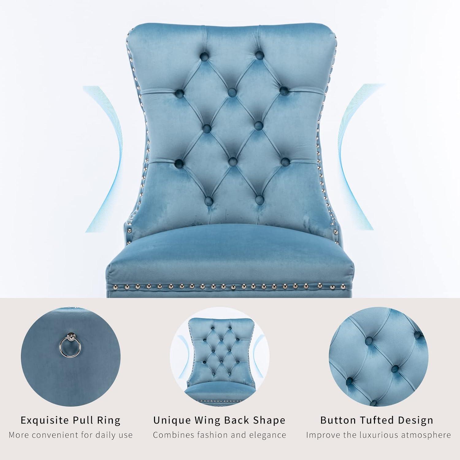 Blue Velvet Dining Chairs Set of 6, Kitchen & Dining Room Chairs Set of 6, Tufted Dining Chairs, Velvet Upholstered Dining Chairs, Solid Wood Frame (Light Blue, 6 Pcs)