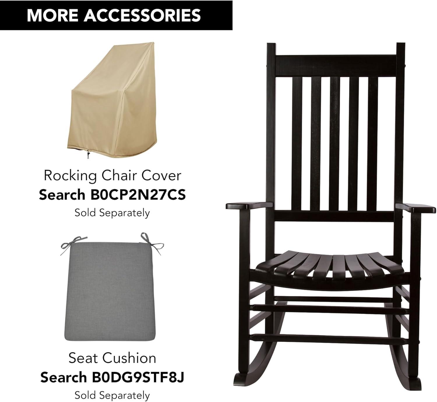 Shine Company Vermont Porch Rocker, High Back Wood Rocking Chair, Black