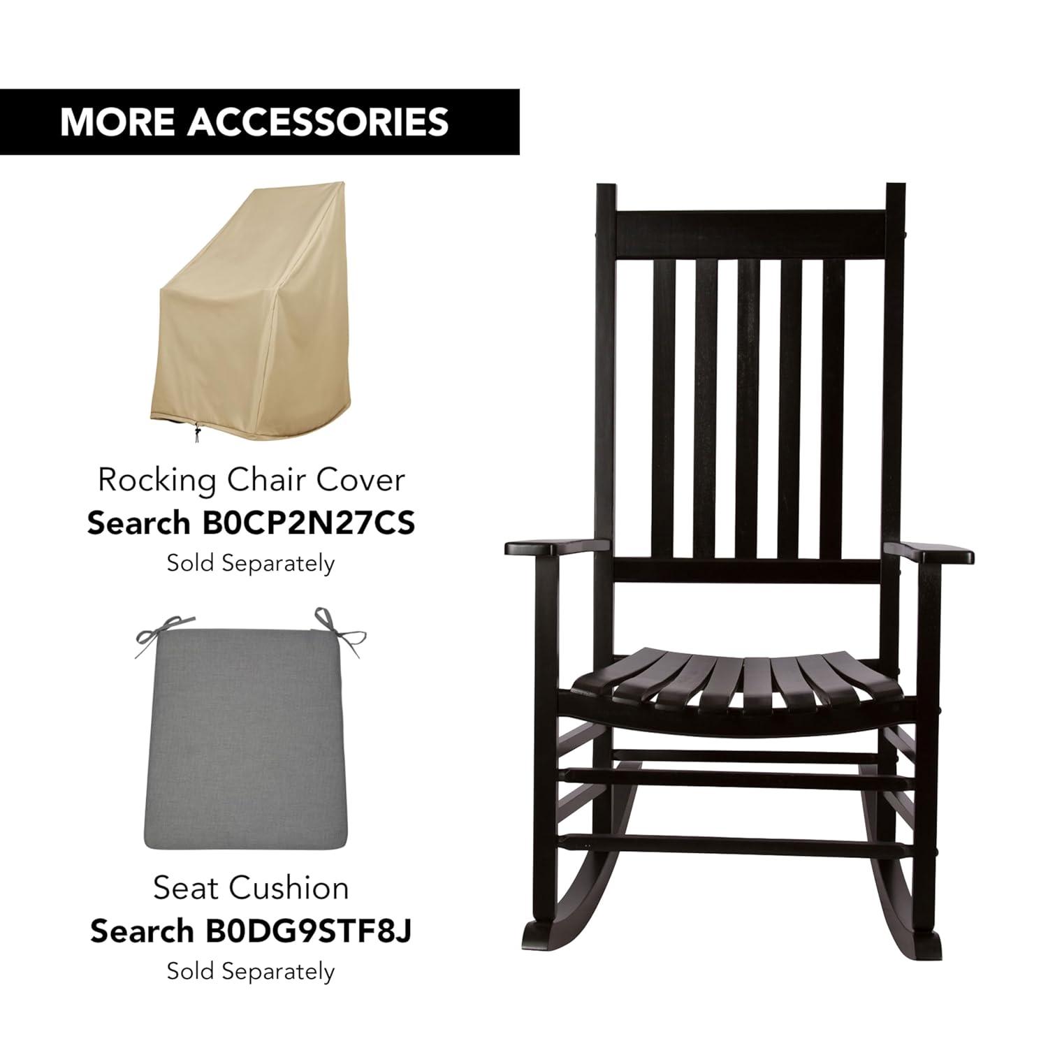 Shine Company Vermont Porch Rocker, High Back Wood Rocking Chair, Black