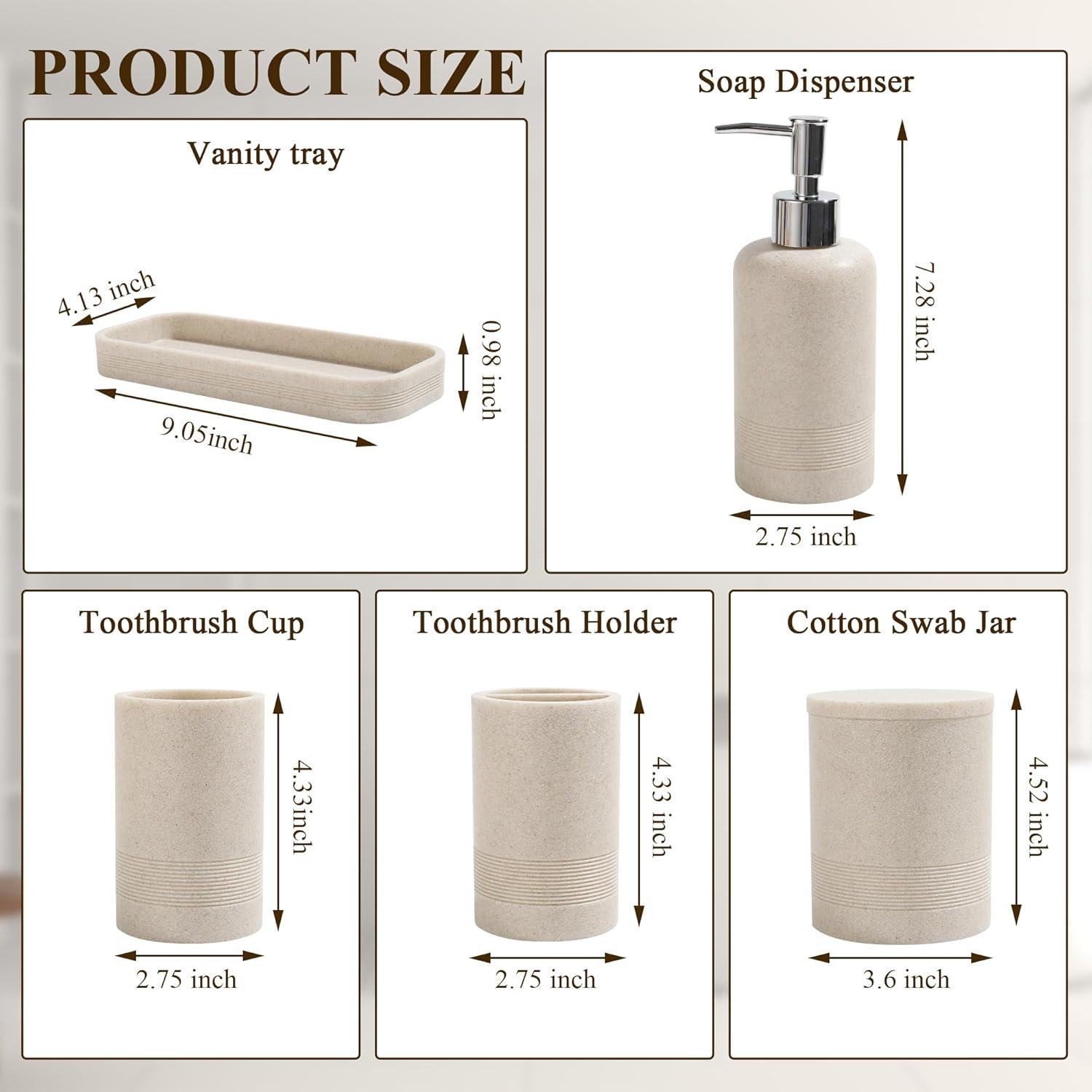 Beige Stone Textured 6-Piece Polyresin Bathroom Accessory Set