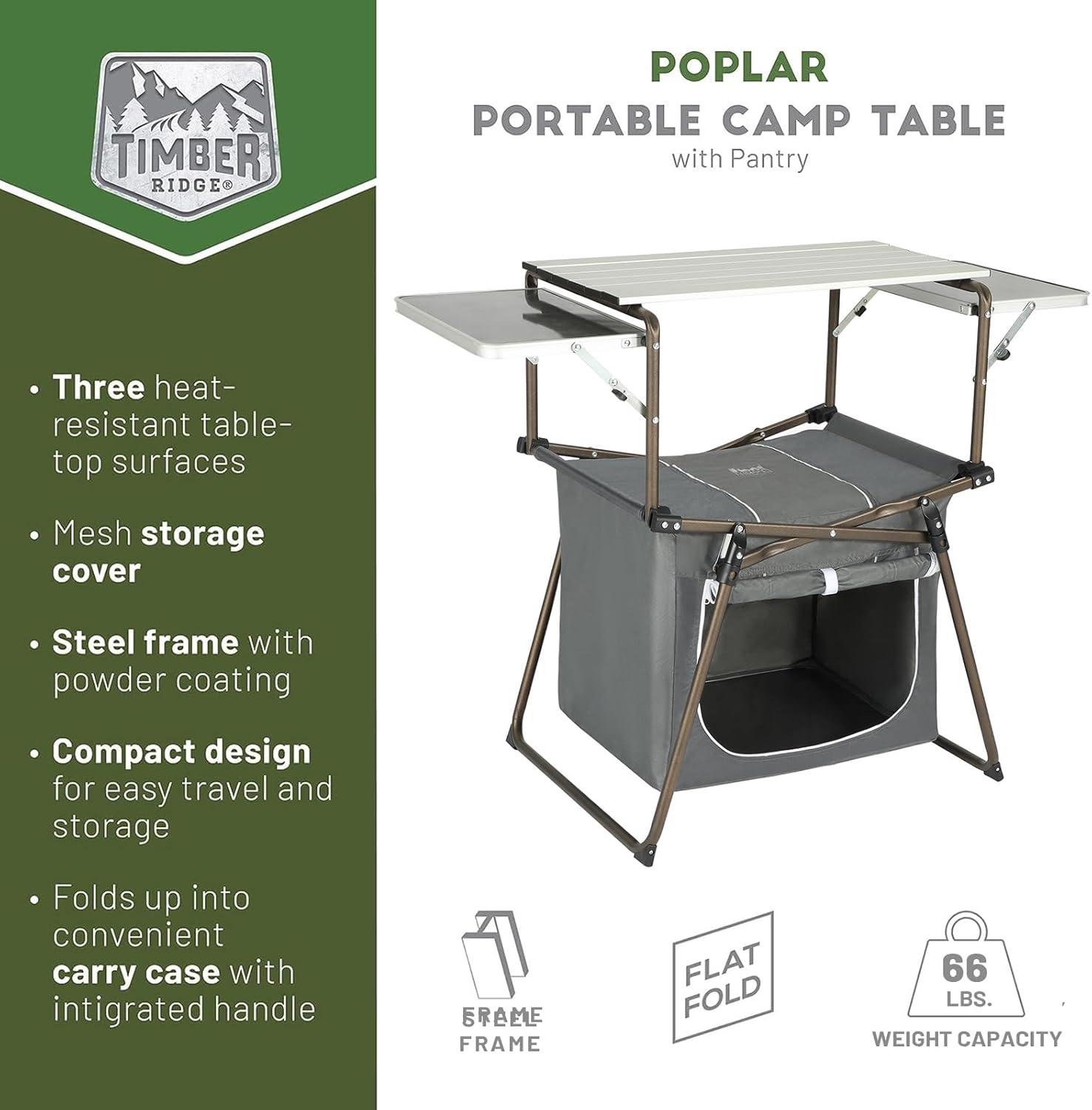 TIMBER RIDGE Folding Camping Kitchen Table – Lightweight Aluminum Cook Station with Storage & Carry Bag, Portable BBQ Grill Table, Gray.