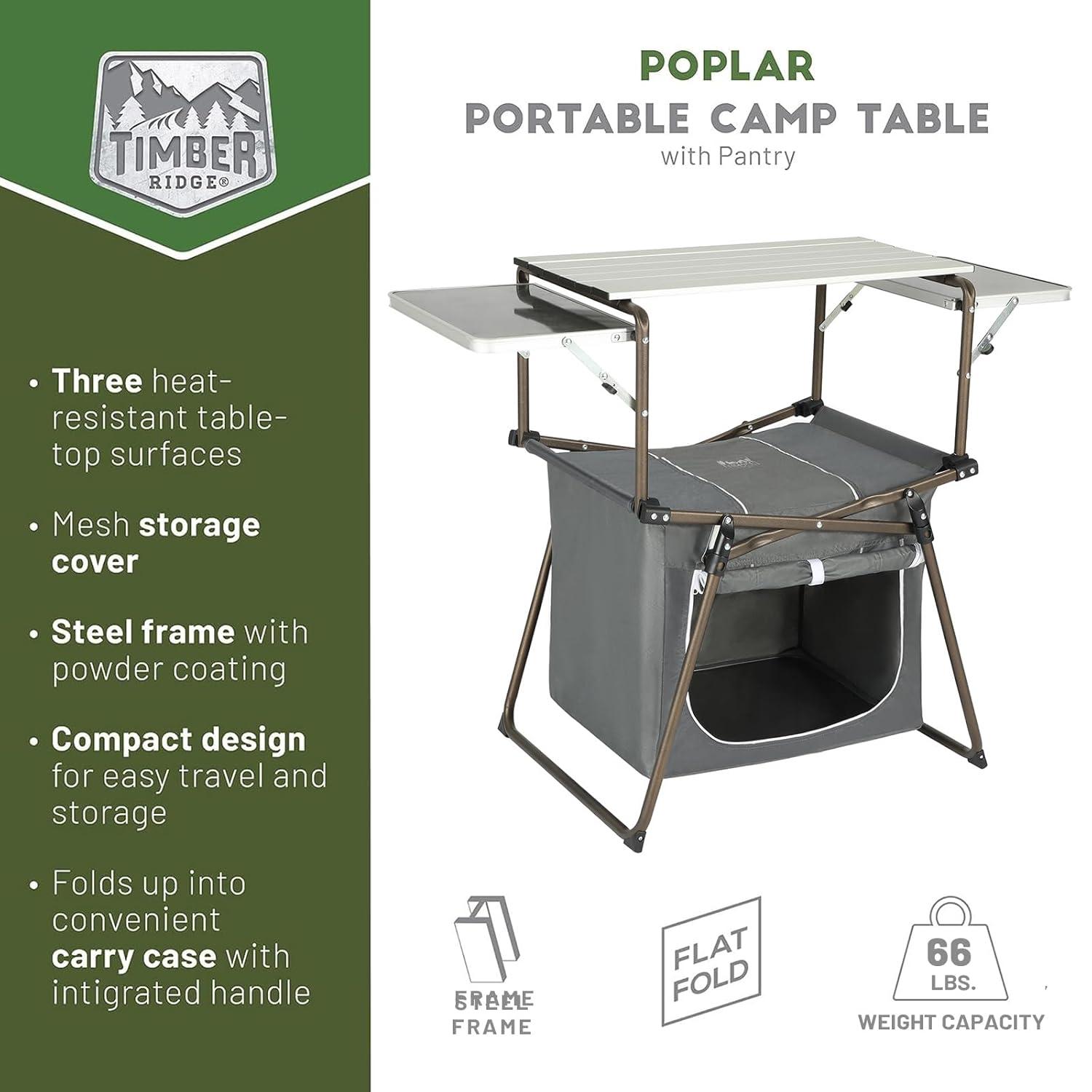 TIMBER RIDGE Folding Camping Kitchen Table – Lightweight Aluminum Cook Station with Storage & Carry Bag, Portable BBQ Grill Table, Gray.