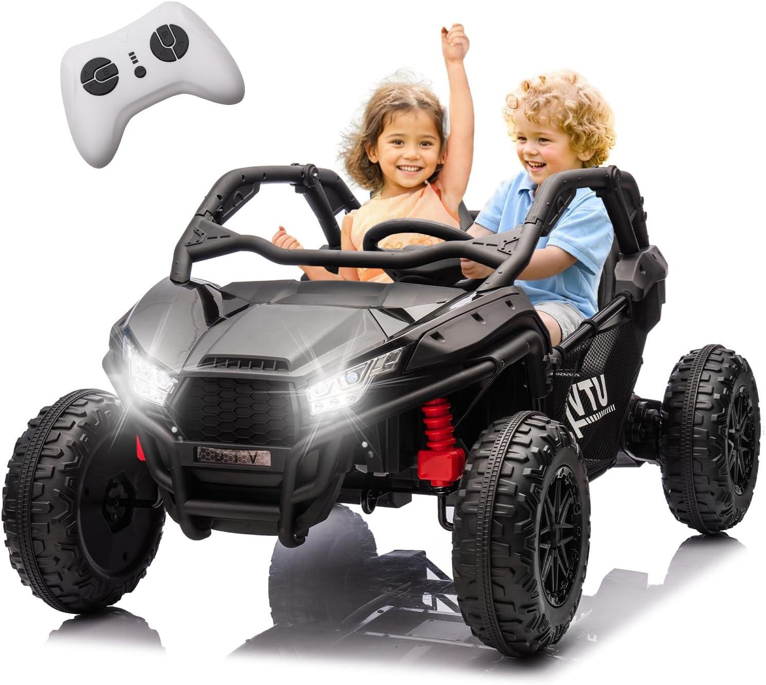 24V 2 Seater Ride on Toys UTV w/Remote Control, 400W Power Engines, Off-Road Kids Electric Vehicles w/20" Spacious Seat, 3 Speeds, Max 6 MPH, Bluetooth, Power Vehicles Wheels for Boys Girls, Black