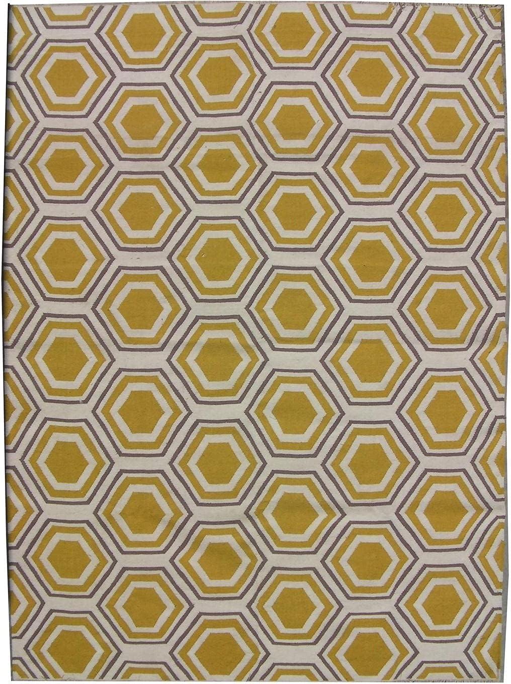 SAFAVIEH Dhurries Weldon Geometric Wool Area Rug, Ivory/Yellow, 6' x 9'