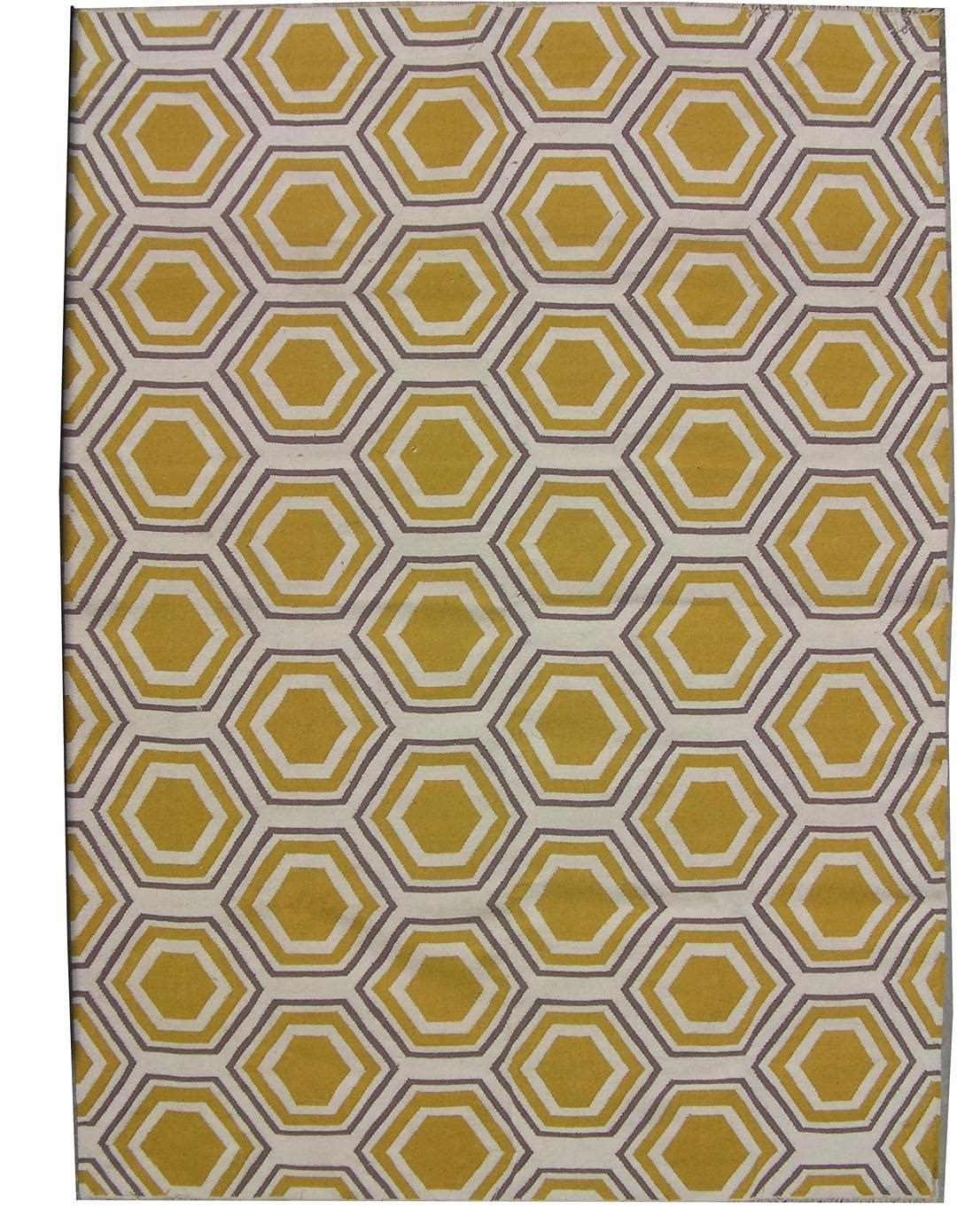 SAFAVIEH Dhurries Weldon Geometric Wool Area Rug, Ivory/Yellow, 6' x 9'