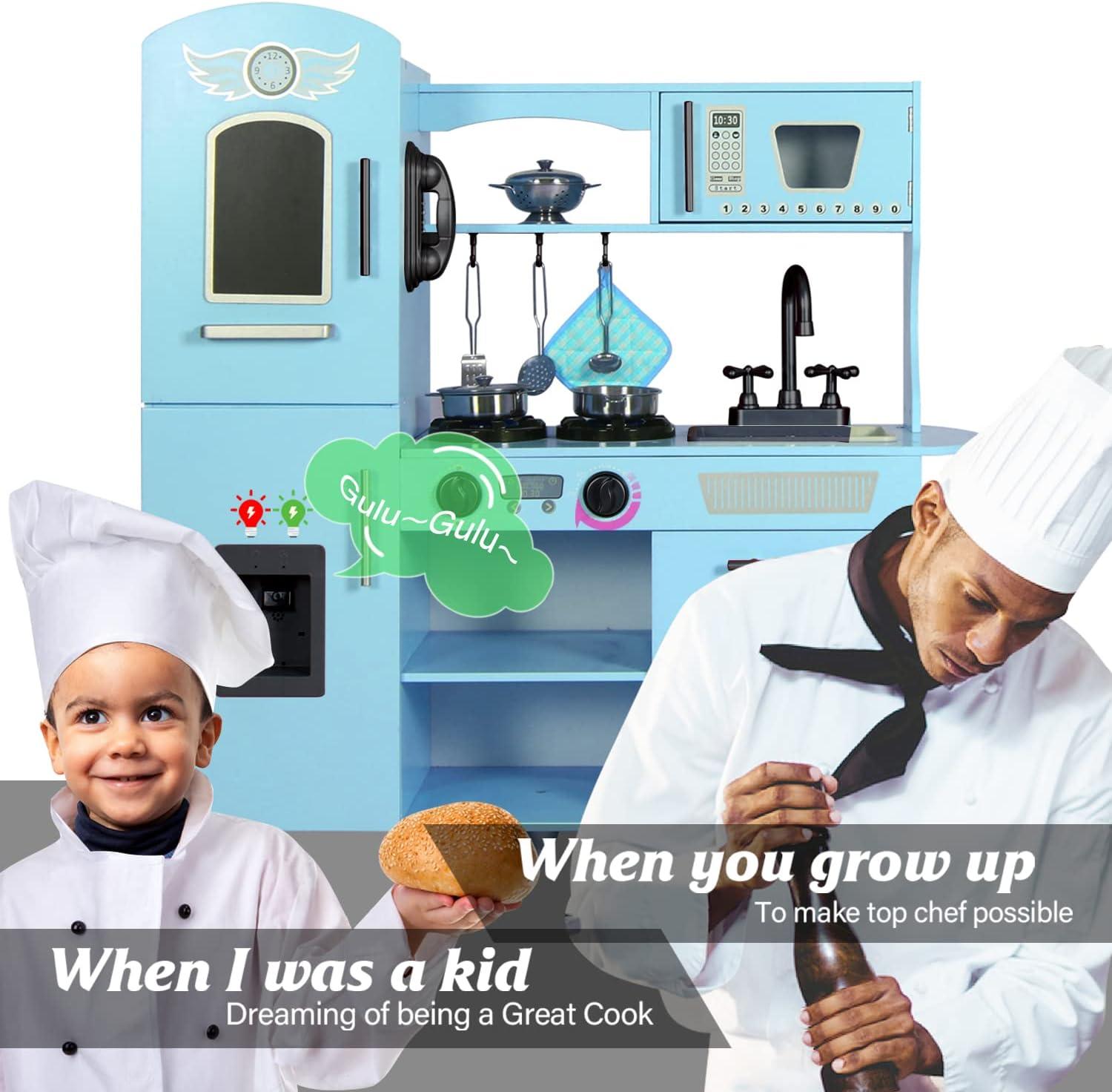 TaoHFE Play Kitchen, Pink Kids Kitchen Set for Girls Kitchen Set for Kids Ages 6-8 Gift Toddler Kitchen Set for Kid Age 3+ Kitchen Playset with Lights & Sounds Wooden Toy Kitchen Playset Gift