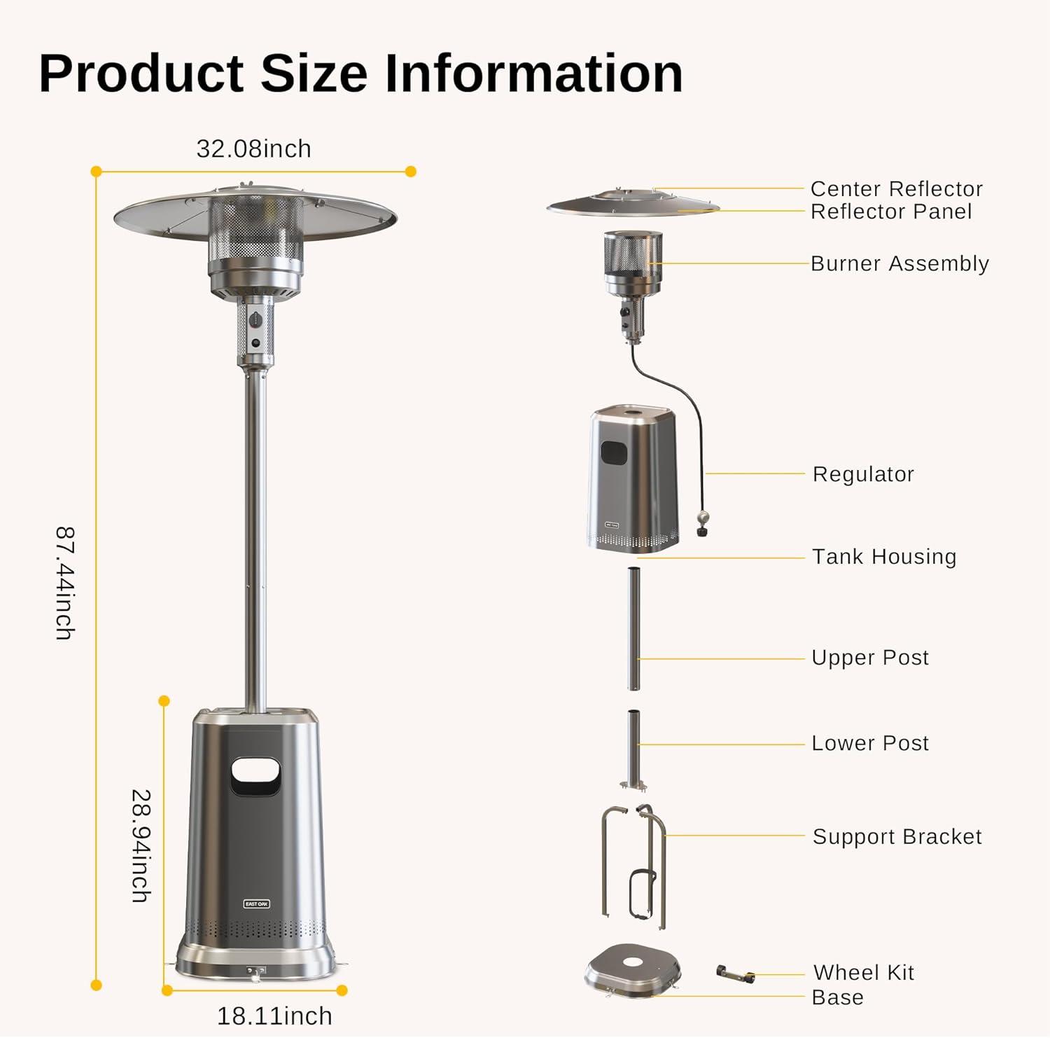 Stainless Steel 50,000 BTU Propane Outdoor Patio Heater with Table