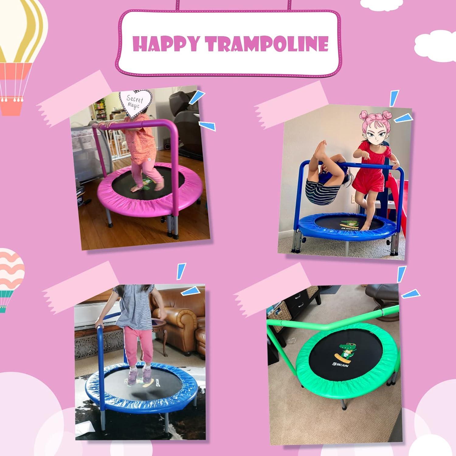 Pink Round Mini Trampoline with Handle for Kids