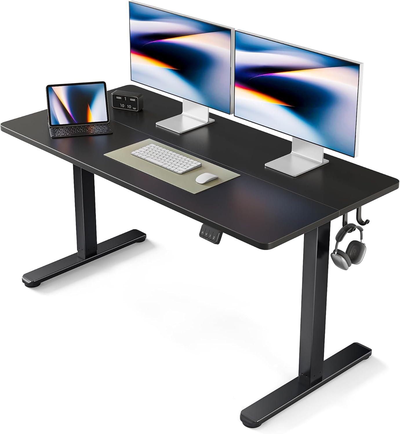 edx Electric Standing Desk, Height Adjustable Desk, 55 x 24 Inches Ergonomic Stand up Desk with Memory Preset and T-Shaped Metal Bracket for Home Office