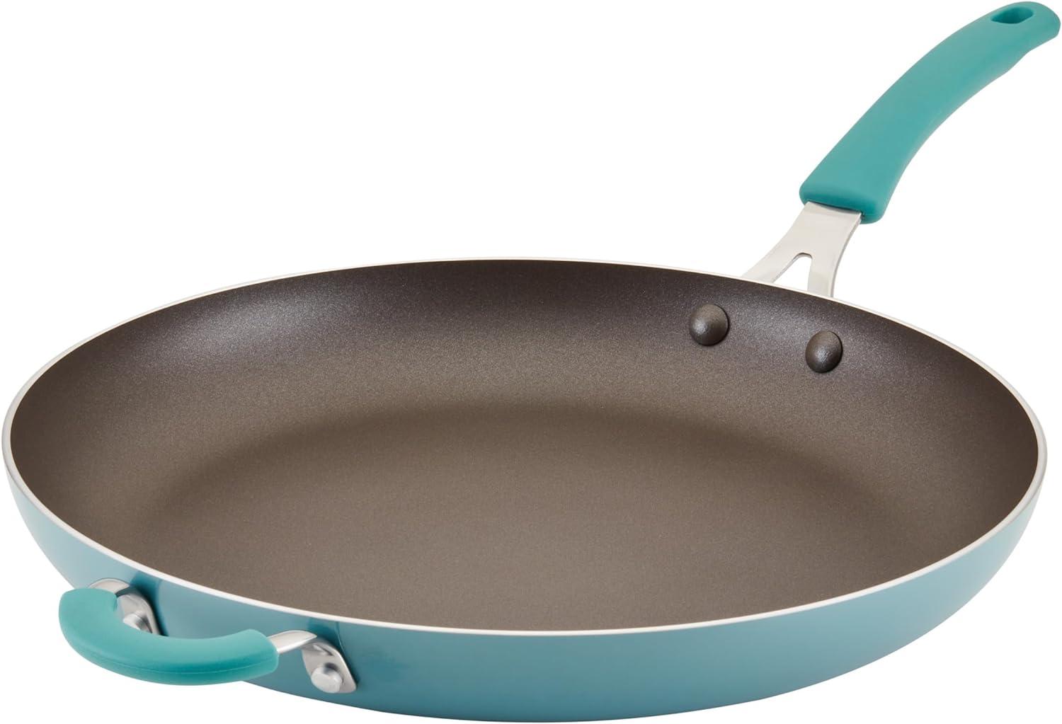 Rachael Ray Cook & Create Aluminum Nonstick Frying Pan / Skillet, 14 Inch, Agave Blue