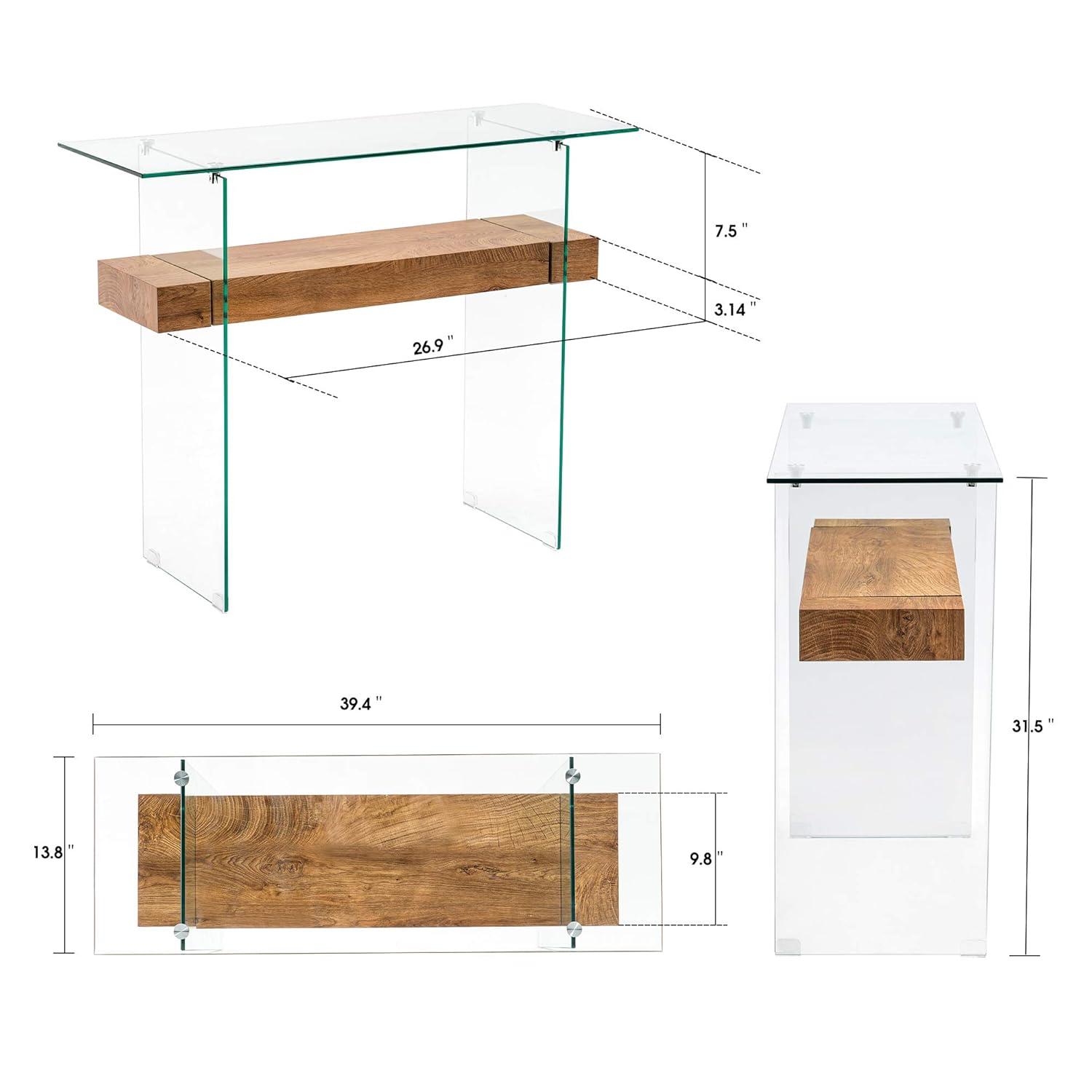 Ivinta Narrow Glass Console Table with Storage Modern Sofa Table Entryway Table Glass Writing Desk Small Computer Desk TV Table Buffet Table Modern Accent Table for Small Space Living Room Hallway