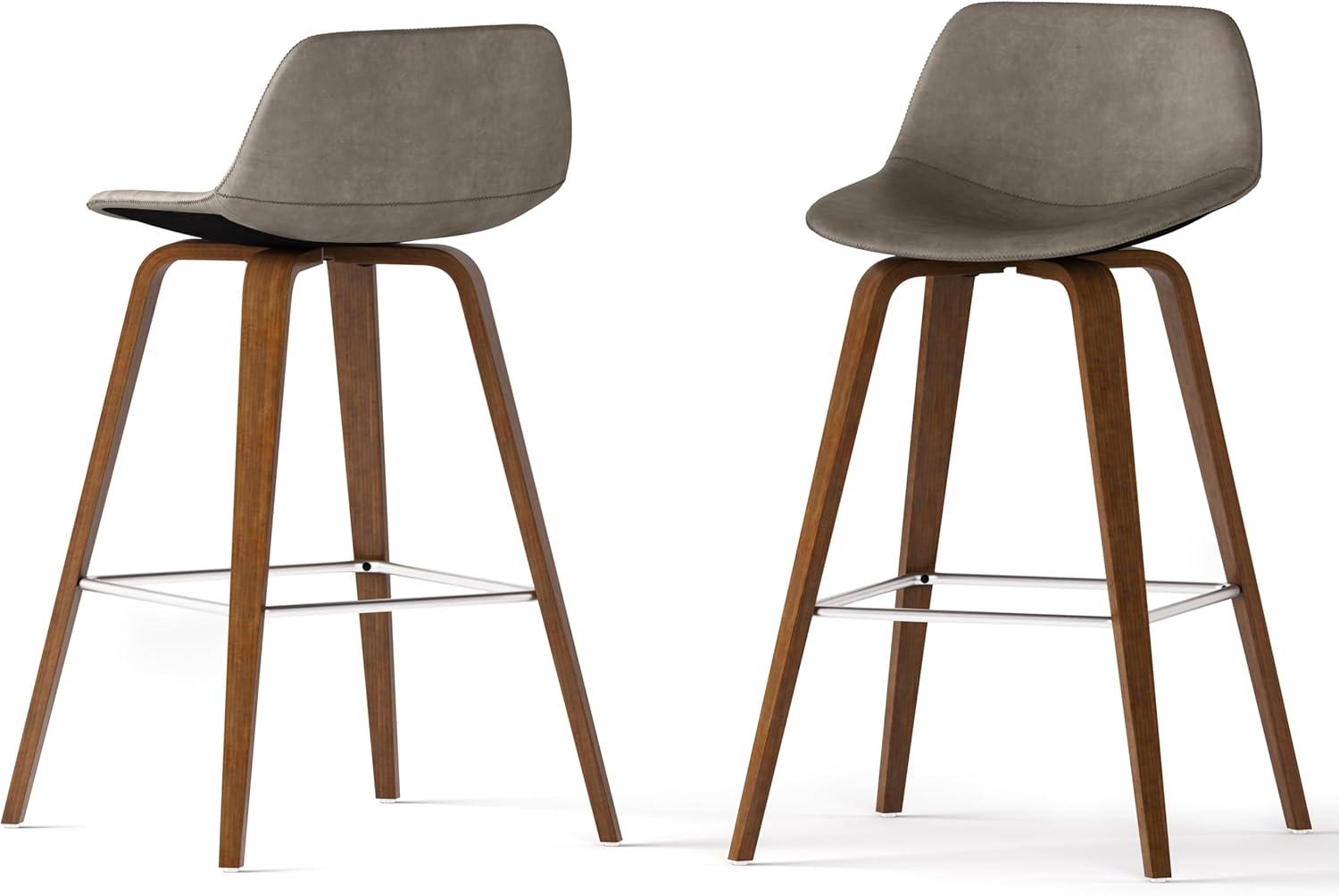 Simpli Home Randolph Upholstered Bentwood Mid-Century Modern Bar & Counter Stool with Chrome Footrest (Set of 2) (Set of 2)