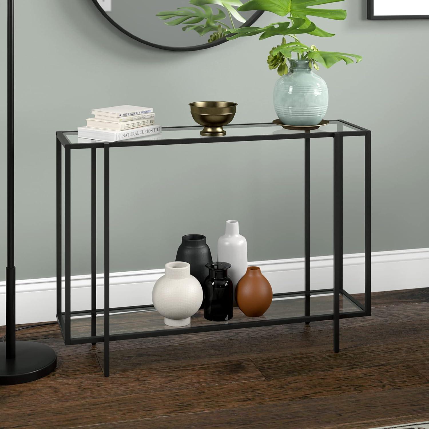 Evelyn&Zoe Vireo 45" Wide Rectangular Coffee Table with Metal Shelf in Blackened Bronze