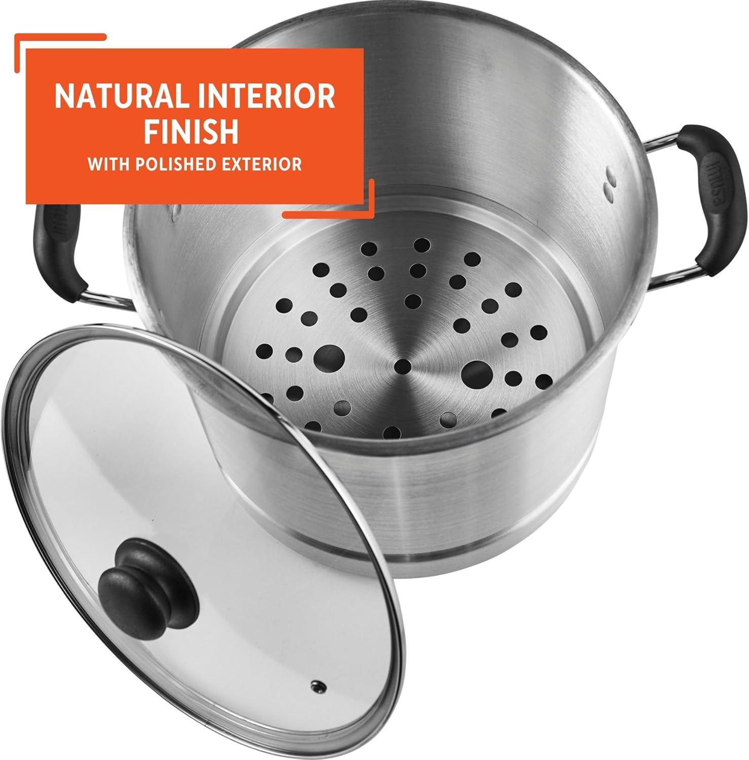 IMUSA 16qt Aluminum Steamer with Glass Lid & Cool Touch Handles