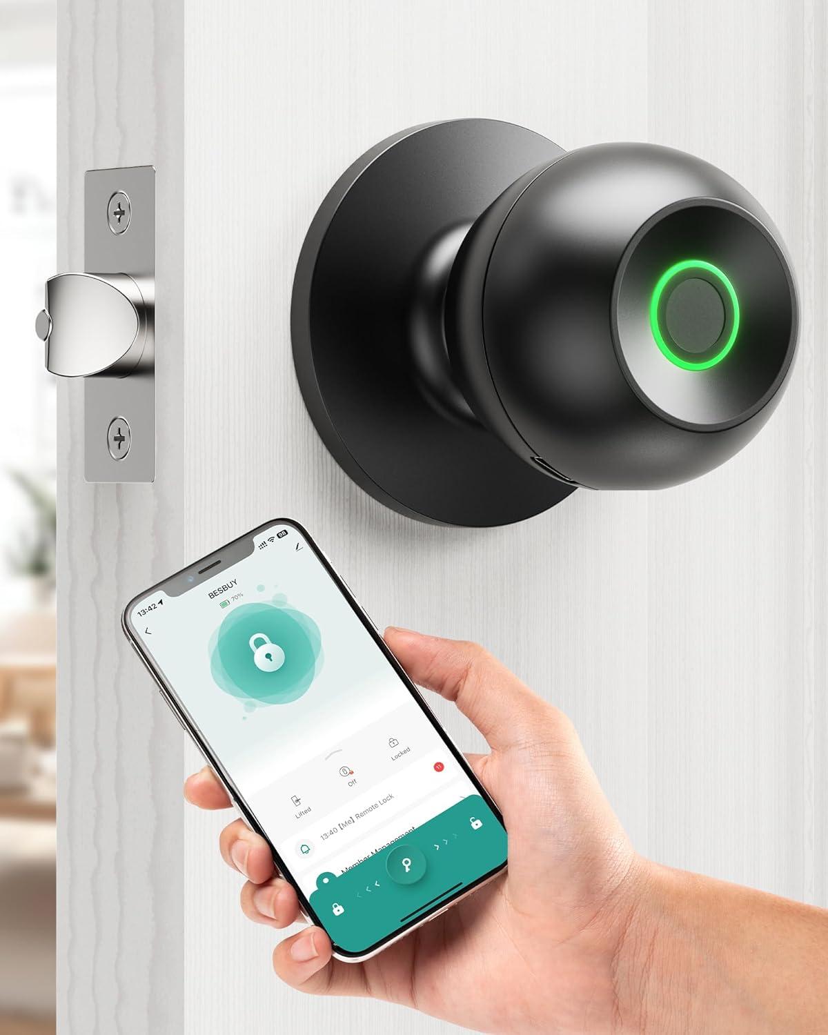 Ghome Fingerprint Smart Door Knob Lock App Control Biometric with Type-C Charge