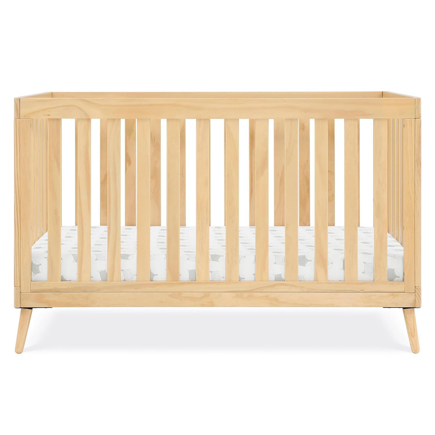 Natural Wood Mid-Century Modern 4-in-1 Convertible Crib