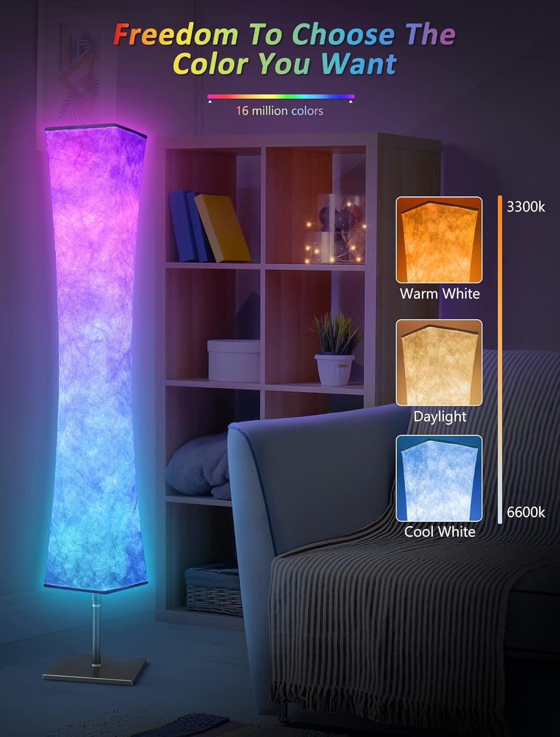 Torchlet 60'' RGB LED Smart Floor Lamp with White Fabric Shade