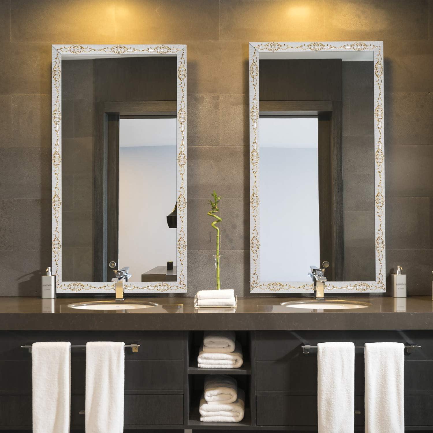 Flexible Molding Trim Wall Trim Self Adhesive, Peel and Stick Mirror Frame Border, Waterproof Bathroom Decor (White)