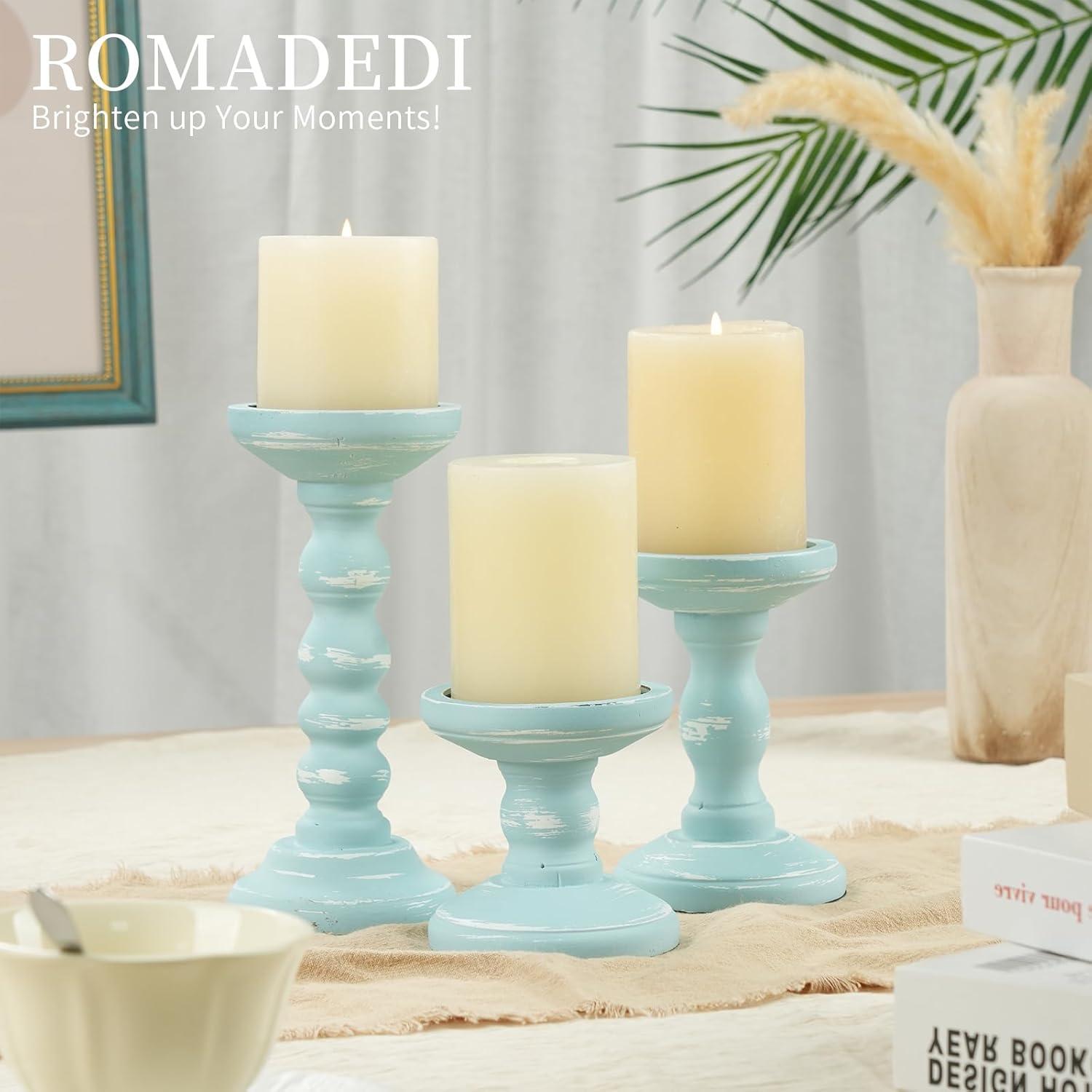 Olivia & May Traditional Wood Candle Holder Set 3ct - Pillar Stand, Felt Base, Indoor Use