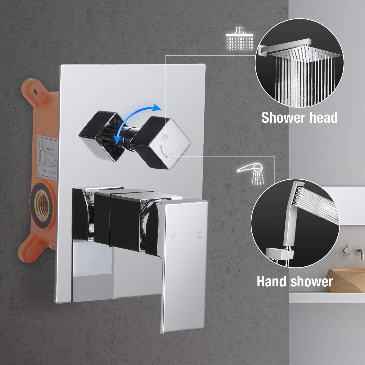 Qomolangma 12 inch Rain Shower System, Bathroom Shower Faucet Set with Pressure Balance Valve, Wall Mounted 2-Functions Shower Systems with Rain Shower and Handheld Spray Shower Trim Included