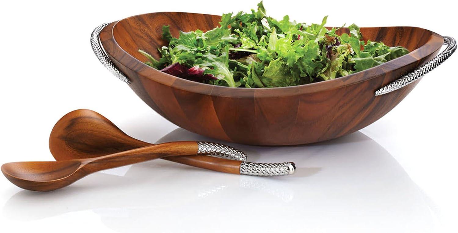 Nambe Braid Salad Bowl W/ Servers