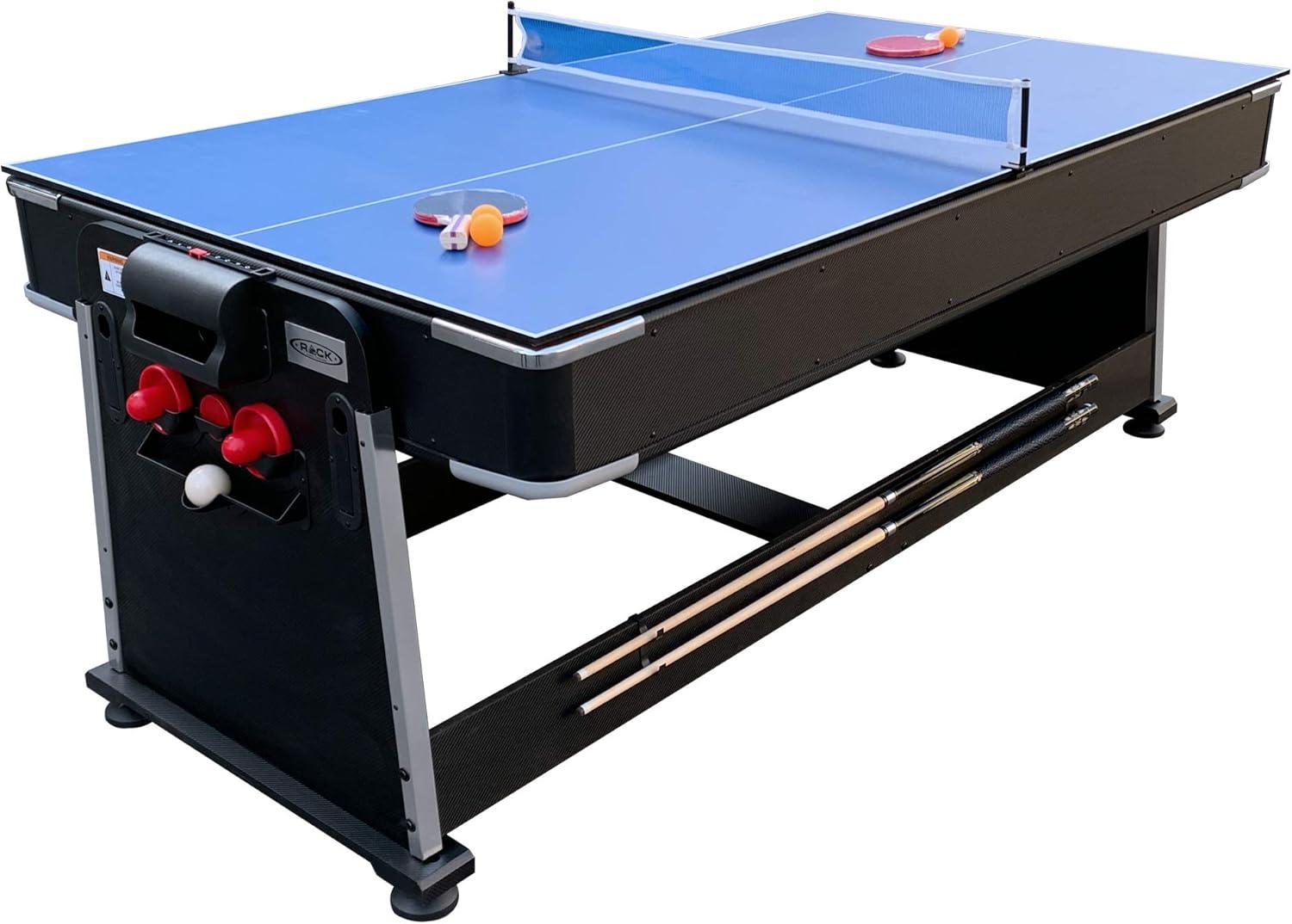 RACK Triad 7-Foot 3-in-1 Multi Game Swivel Billiard/Pool Table(Black)