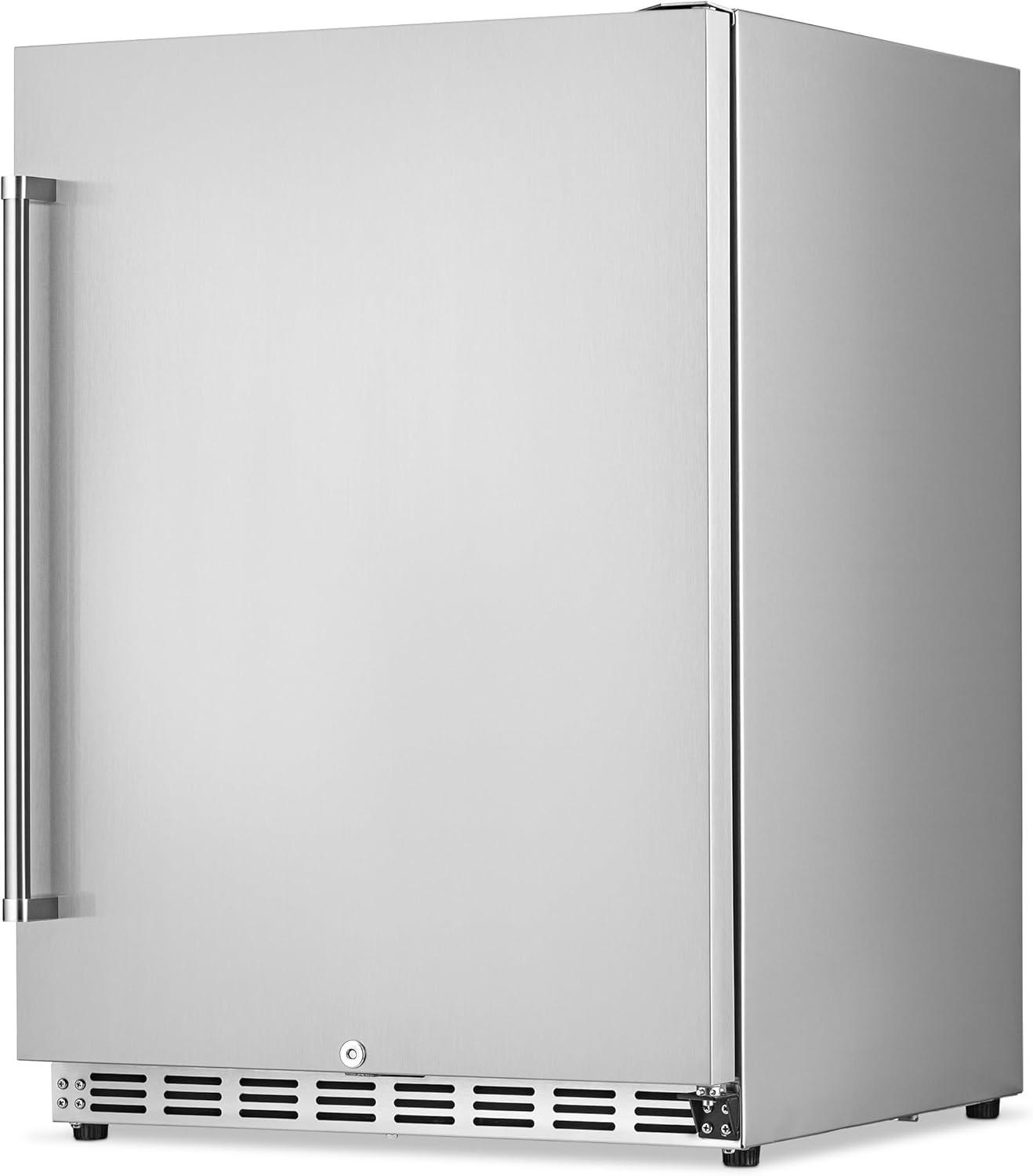 Newair 24" 5.3 Cu. Ft. Commercial Stainless Steel Built-in Beverage Refrigerator, Steel Interior, Weatherproof and Outdoor Rated, ENERGY STAR