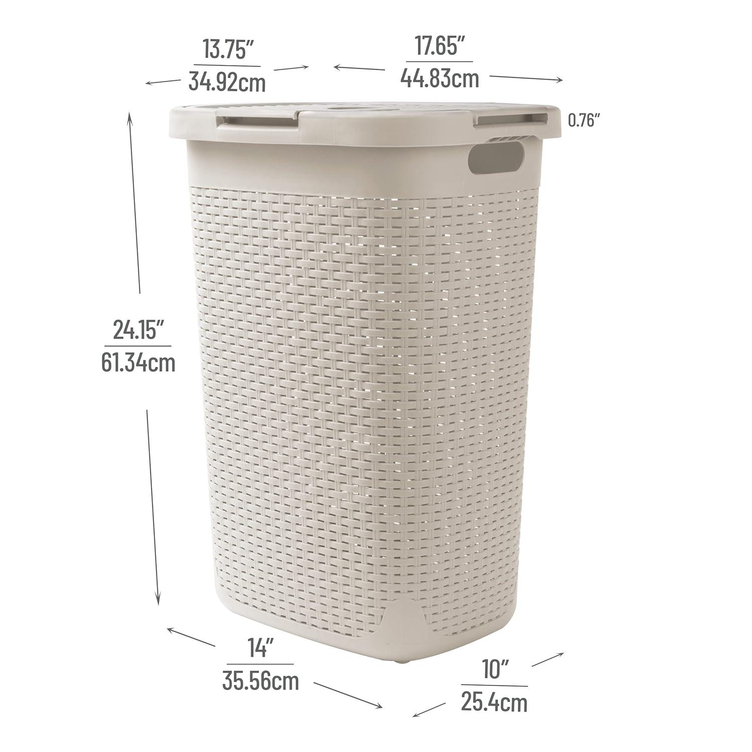 Mind Reader Mind Reader 60L Slim Laundry Hamper, Clothes Basket, Lid, Wicker Style, Plastic