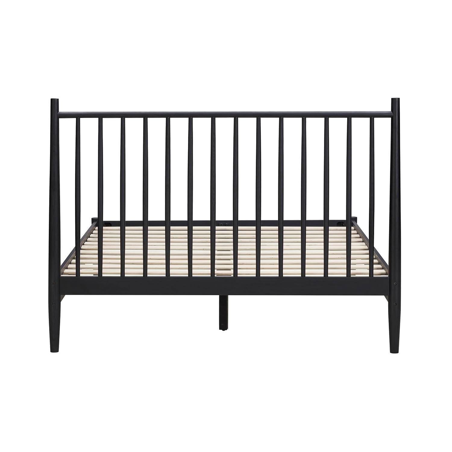 NTC Inno Solid Wood Bed Frame with Spindle Headboard and Silent Slats, 1000 lb Capacity