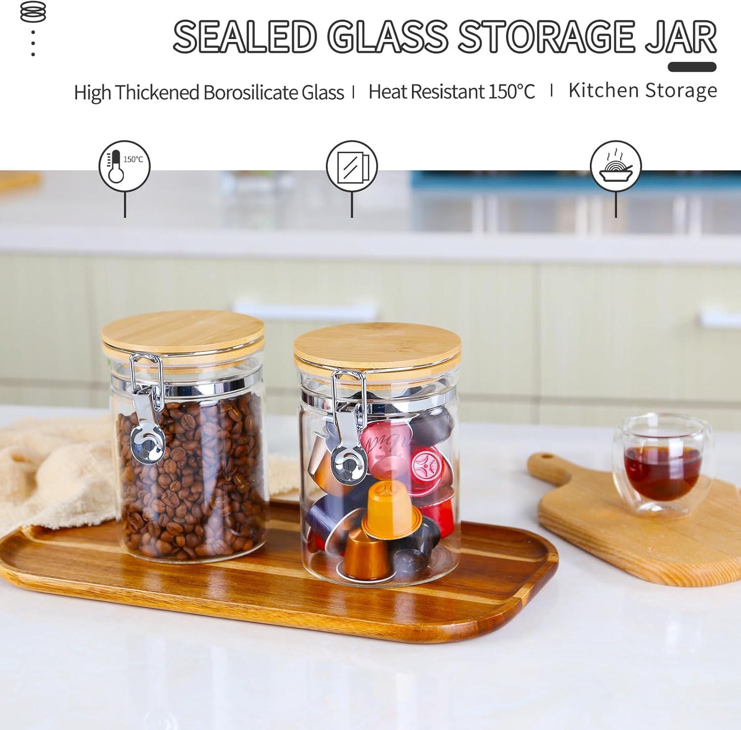 JoyJolt Glass Airtight Food Storage Jars with Bamboo Clamp Lids, 4-Piece