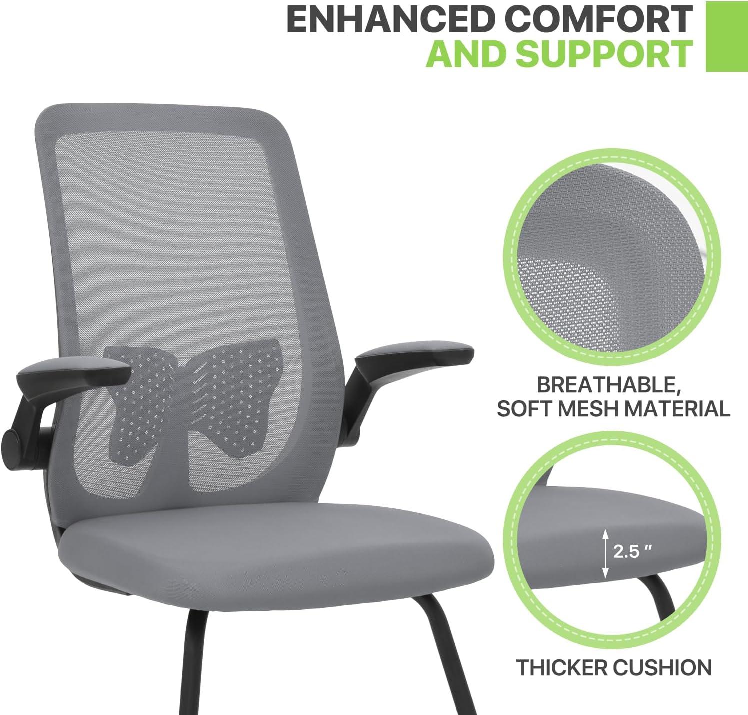 Magshion Set of 2 Ergonomic Office Chair, Computer Desk Seat with Lumbar Support & Flip-Up Arms for Home Office, Grey