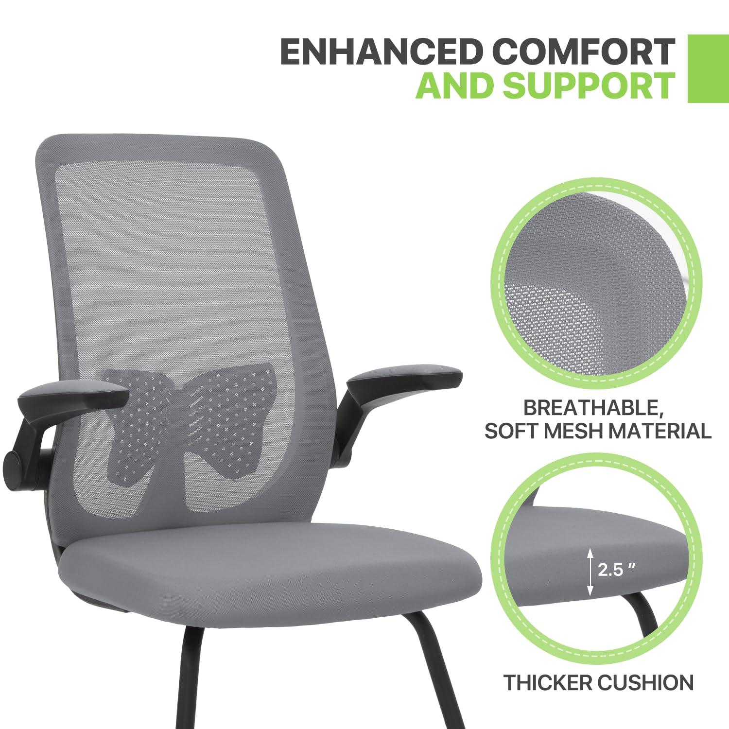 Magshion Set of 2 Ergonomic Office Chair, Computer Desk Seat with Lumbar Support & Flip-Up Arms for Home Office, Grey