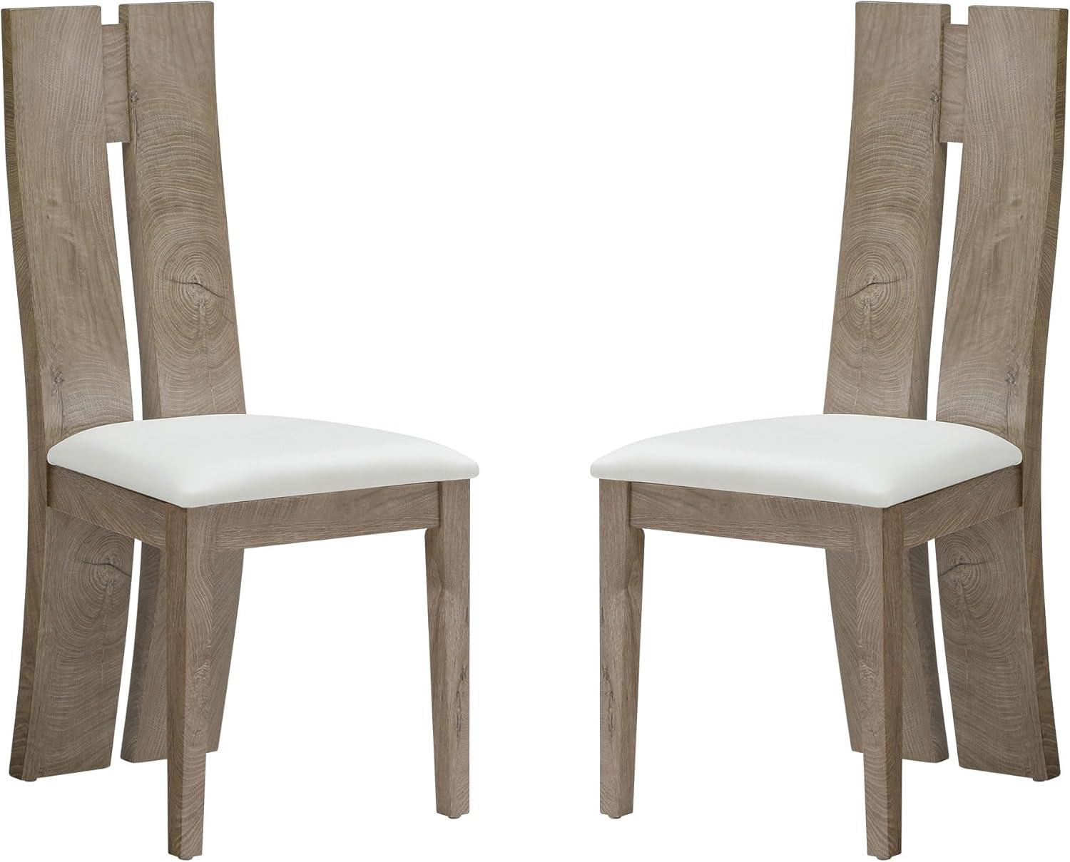 White Faux Leather Upholstered Wood Dining Chairs, Set of 2