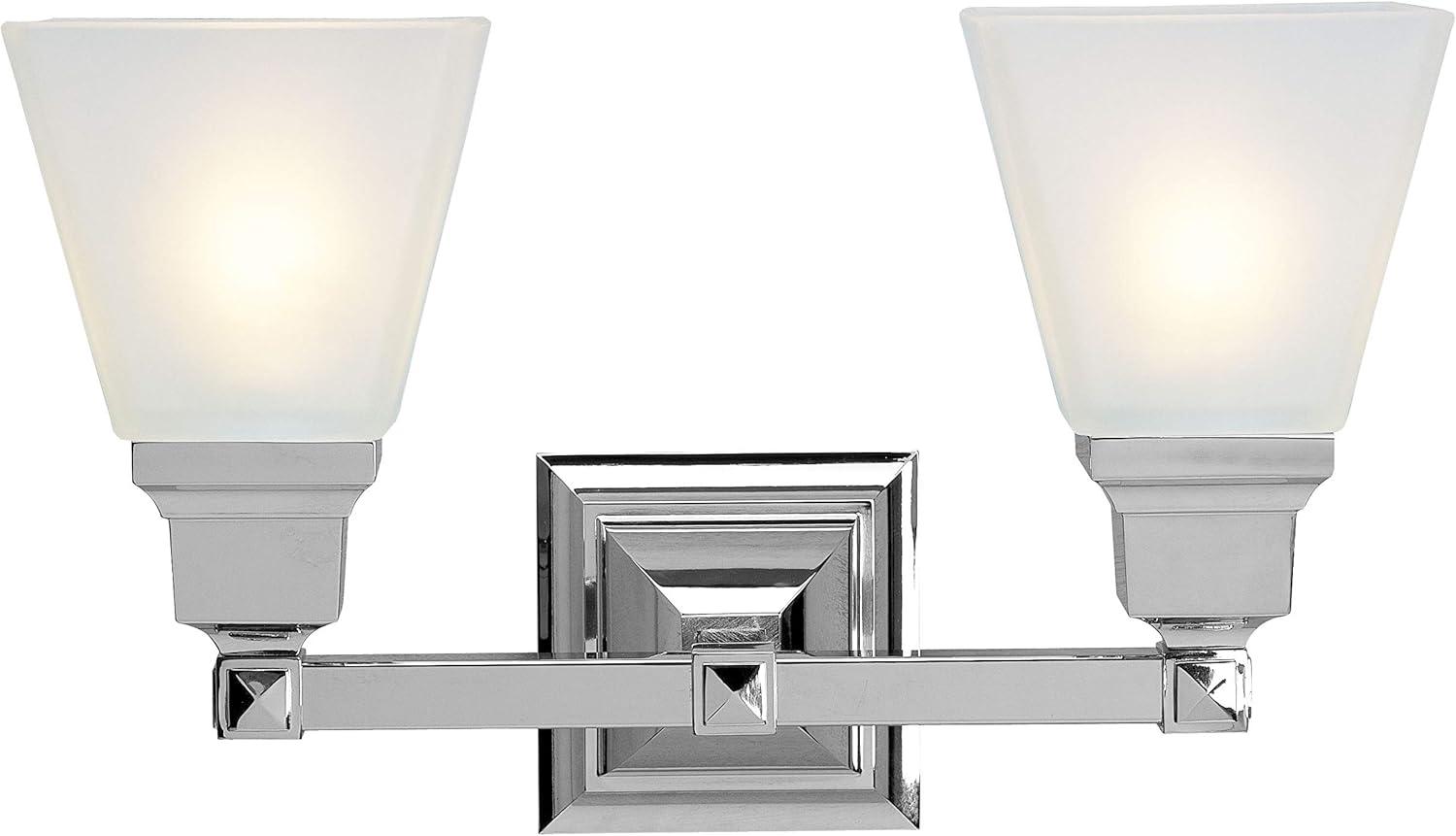 Polished Chrome 2-Light Vanity with Frosted Glass Shades