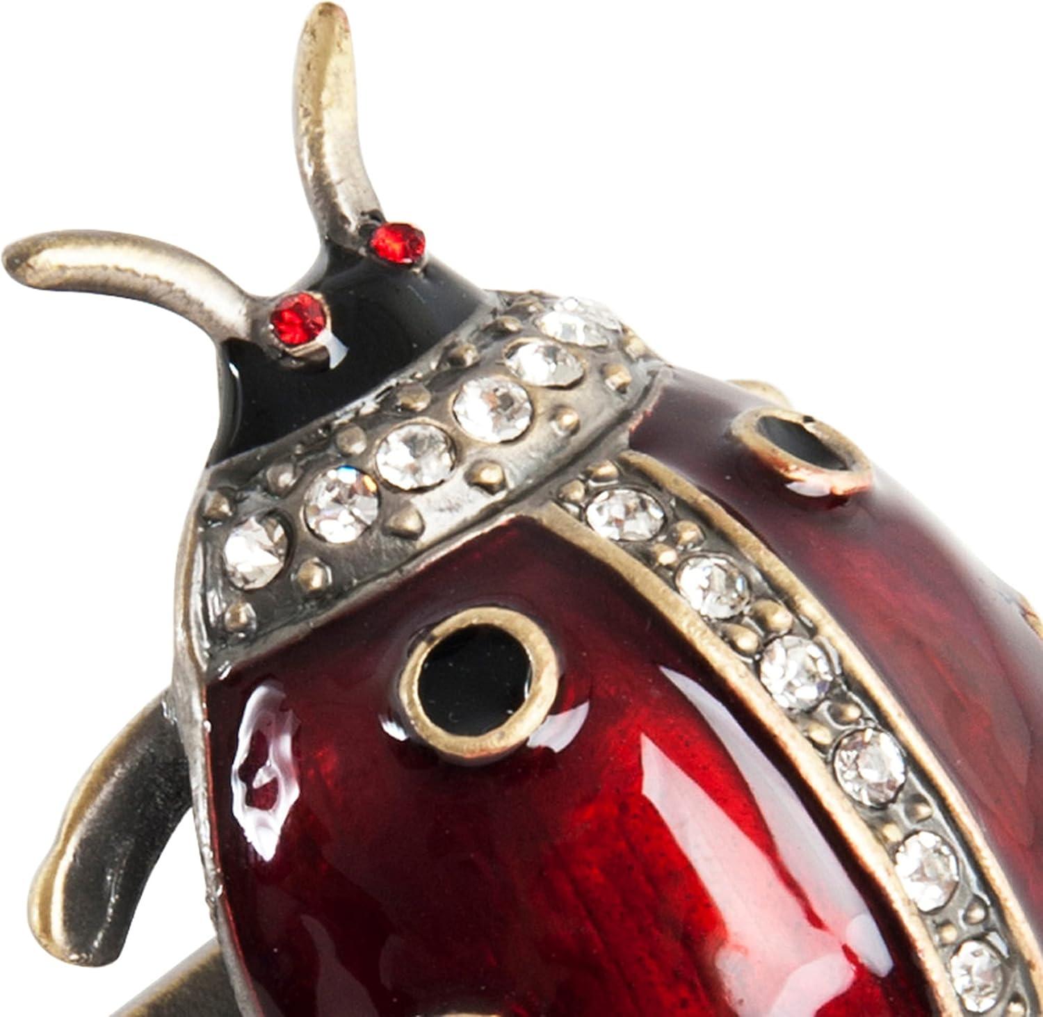 Red Jeweled Ladybug Pewter Napkin Rings, Set of 4