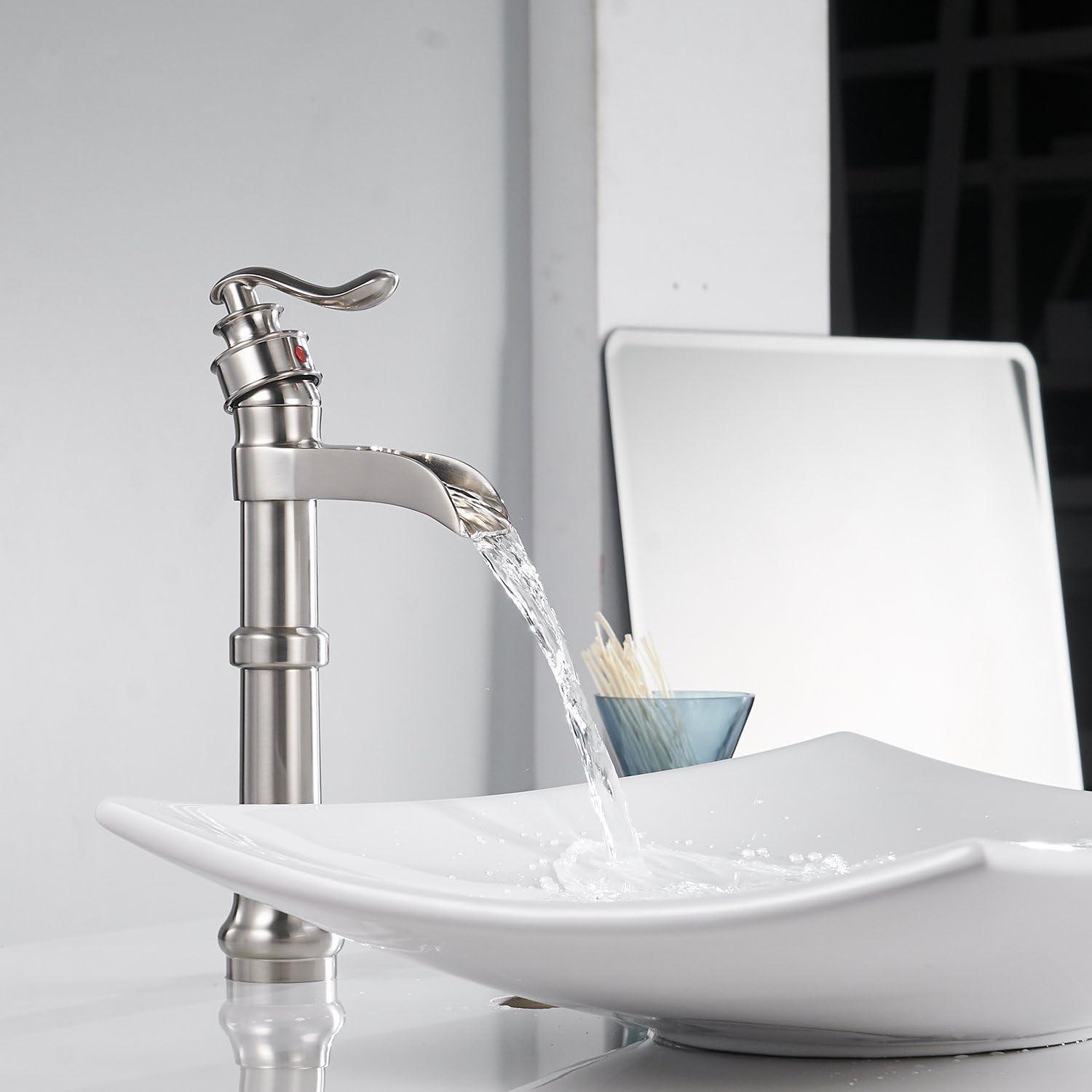 Brushed Nickel Single Handle Waterfall Vessel Sink Faucet