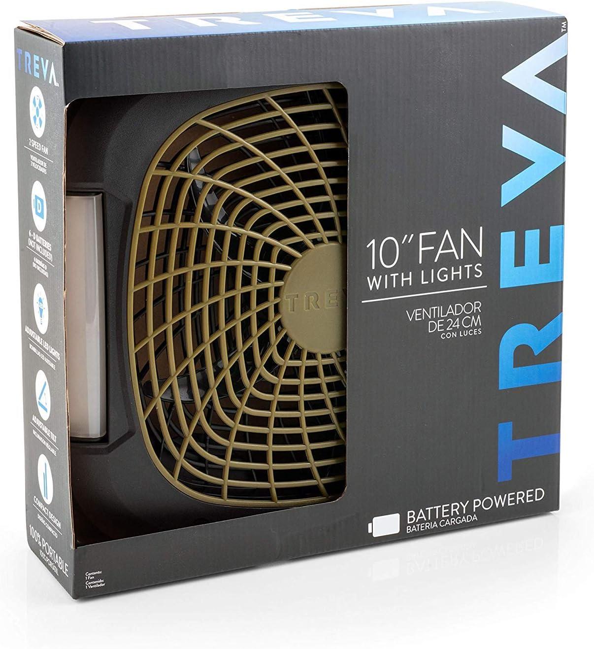 Treva 10-Inch Black Portable Camping Fan with LED Lights