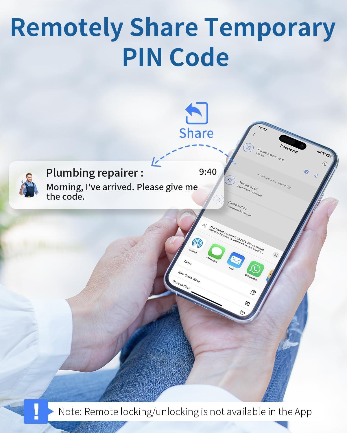 TEEHO Fingerpint smart lock, Keyless Entry Door Lock,  Digital Deadbolt Lock for Front Doors, Remotely Share PIN Code, Easy Installation-Matte  Black