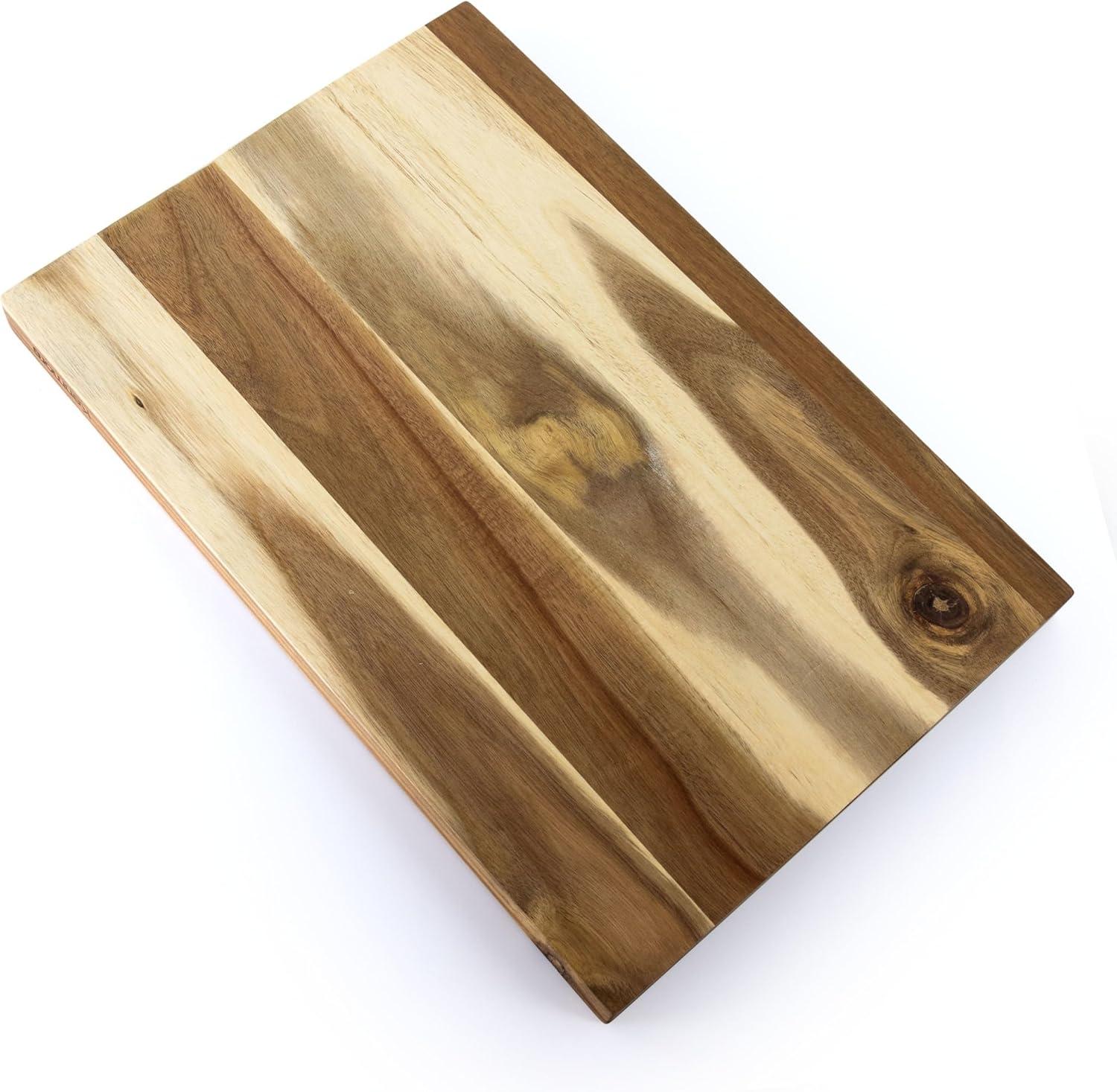 Acacia Wood Rectangular Cutting Board with Groove Handles