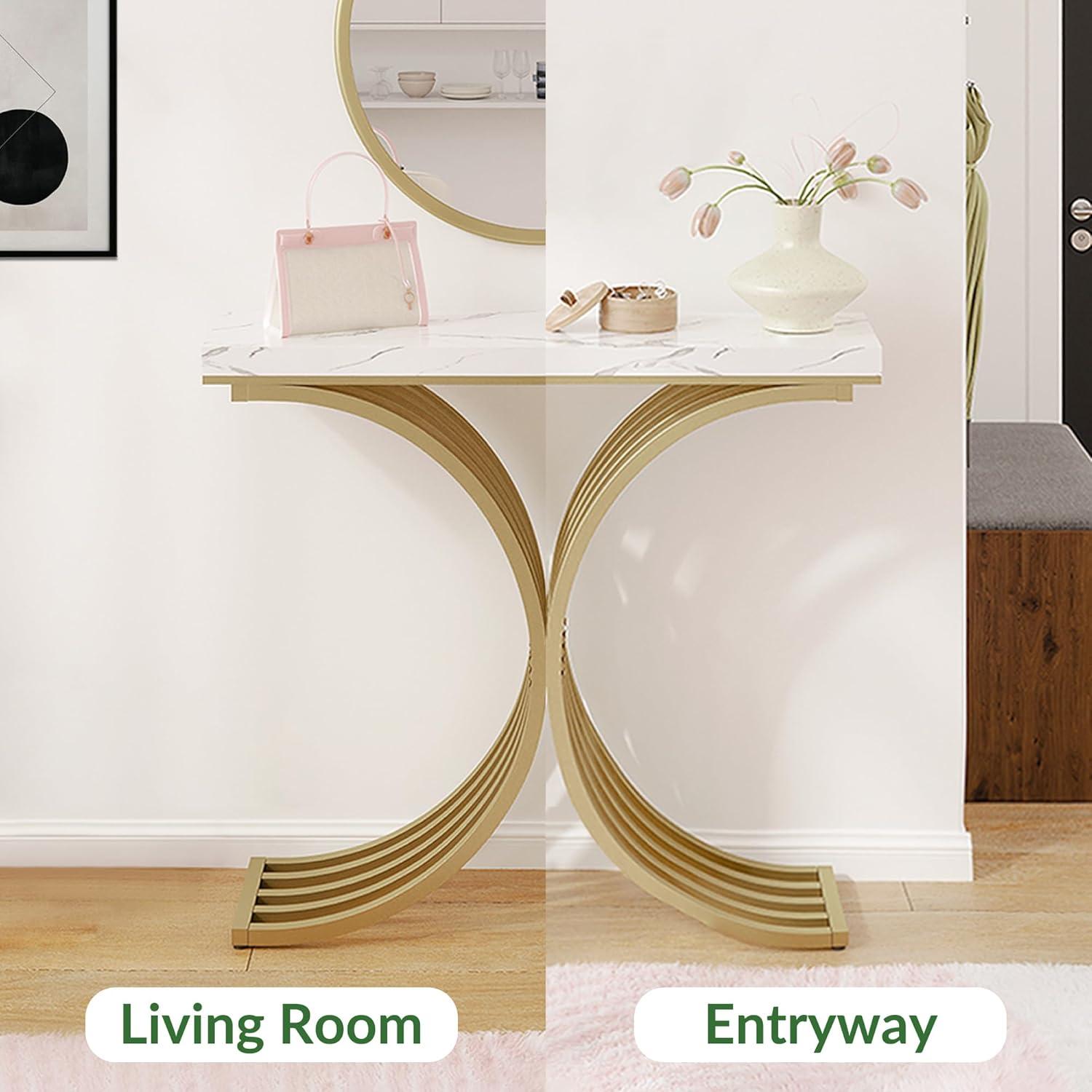 Console Table - Entryway Table for Living Room, Modern Sofa Accent Table with White Faux Marble Top