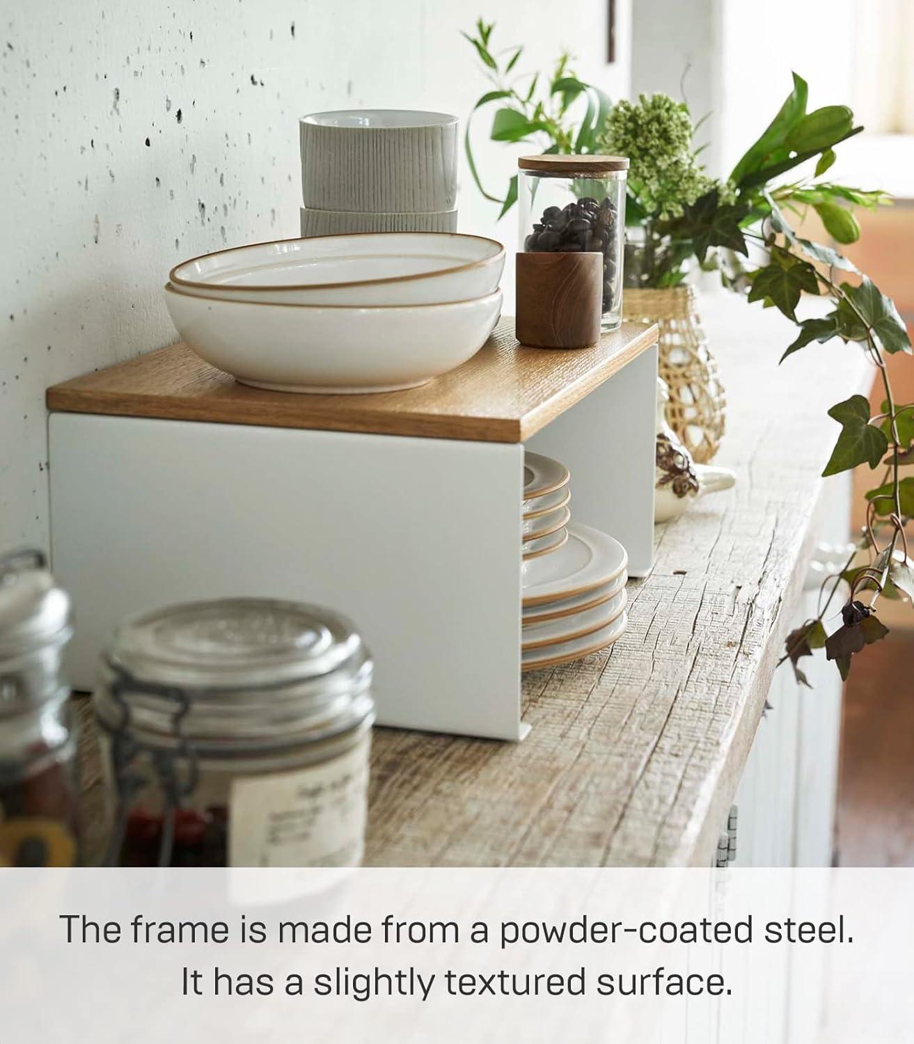 Tosca Yamazaki Home Wood-Top Stackable Kitchen Rack, Modern Counter Shelf Organizer
