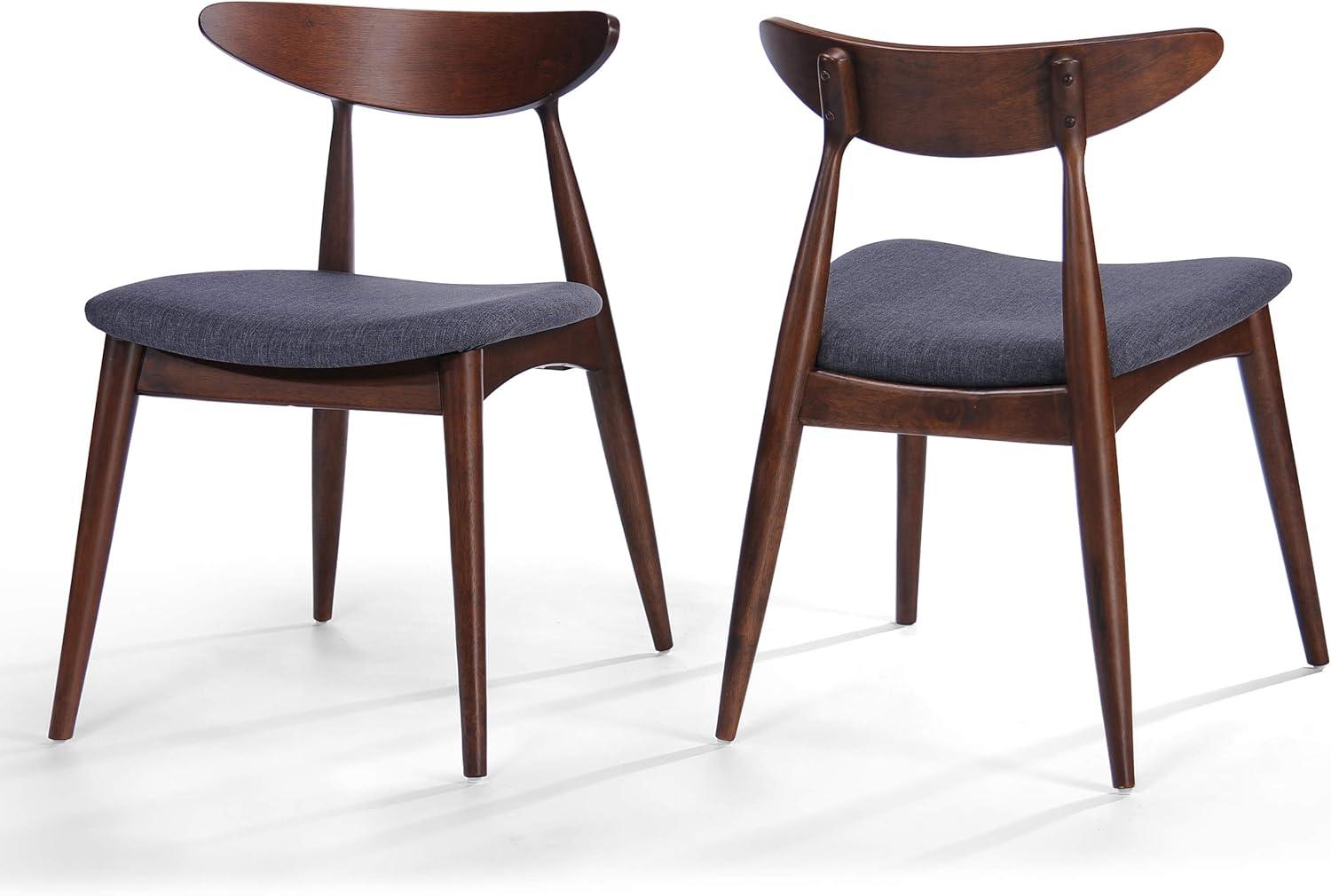 Christopher Knight Home Barron Mid Century Modern Rubberwood Fabric Upholstered Dining Chairs (Set of 2), Charcoal/Walnut