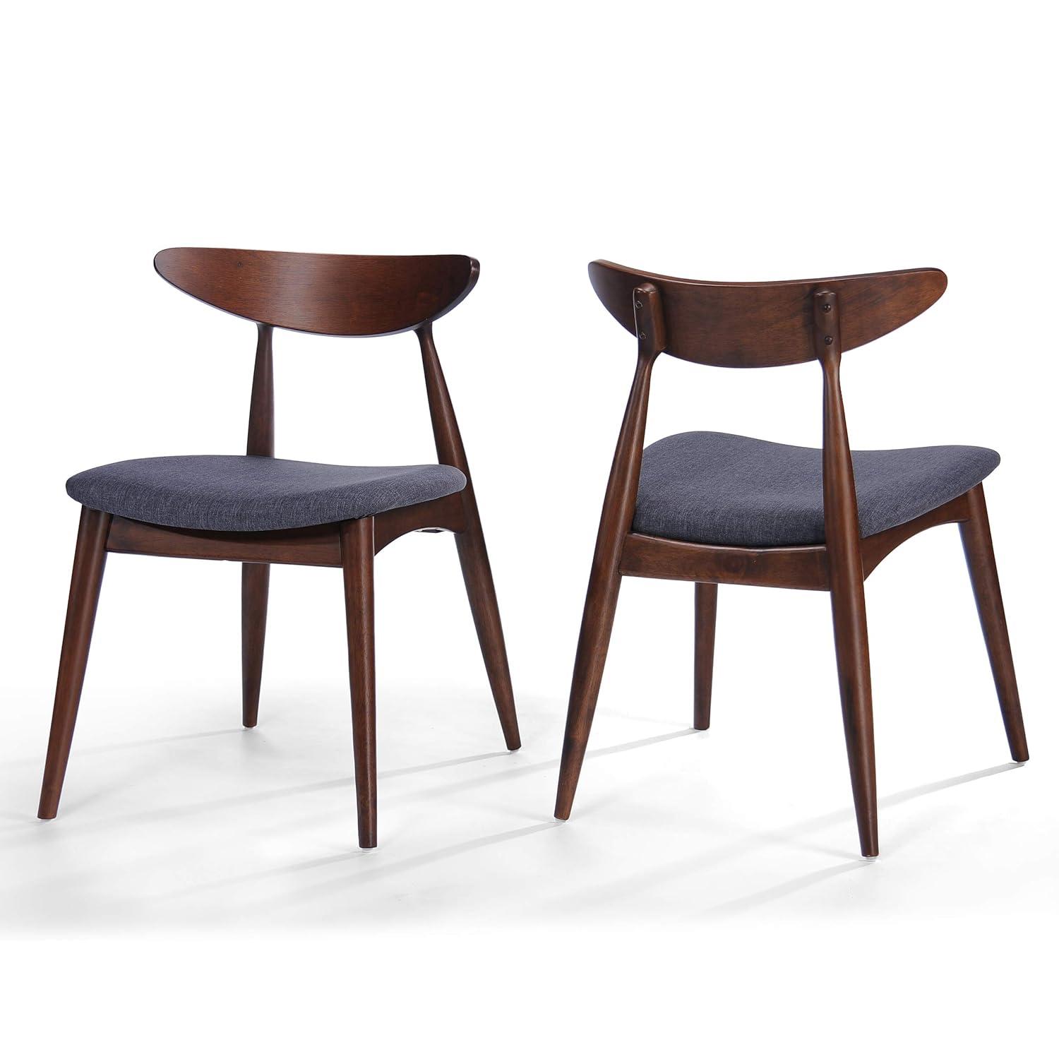 Christopher Knight Home Barron Mid Century Modern Rubberwood Fabric Upholstered Dining Chairs (Set of 2), Charcoal/Walnut