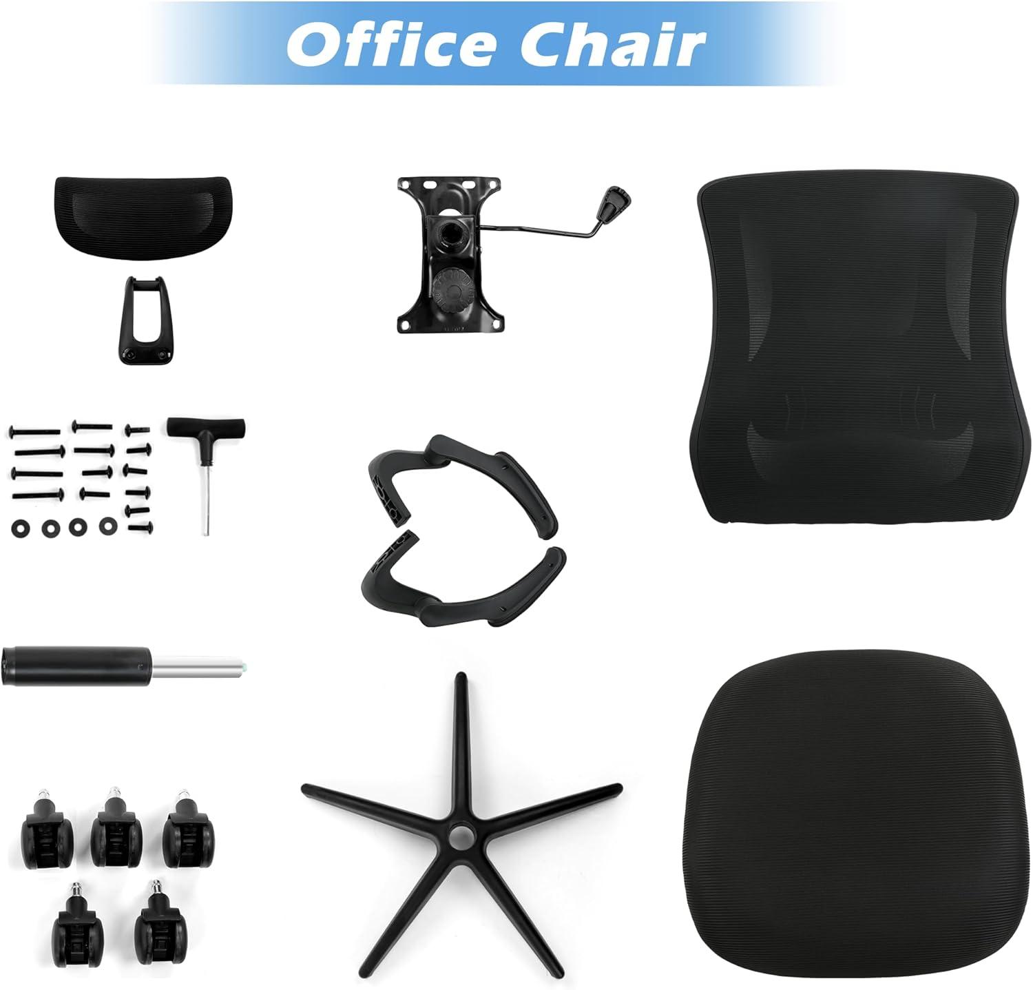 PrimeZone Ergonomic Office Desk Chair - Comfy Mesh Computer Chair with Flip-up Arms & Lumbar Support & Headrest & Tilt Function, Big and Tall High Back Chair for Home Office, 300 lbs Capacity, Black