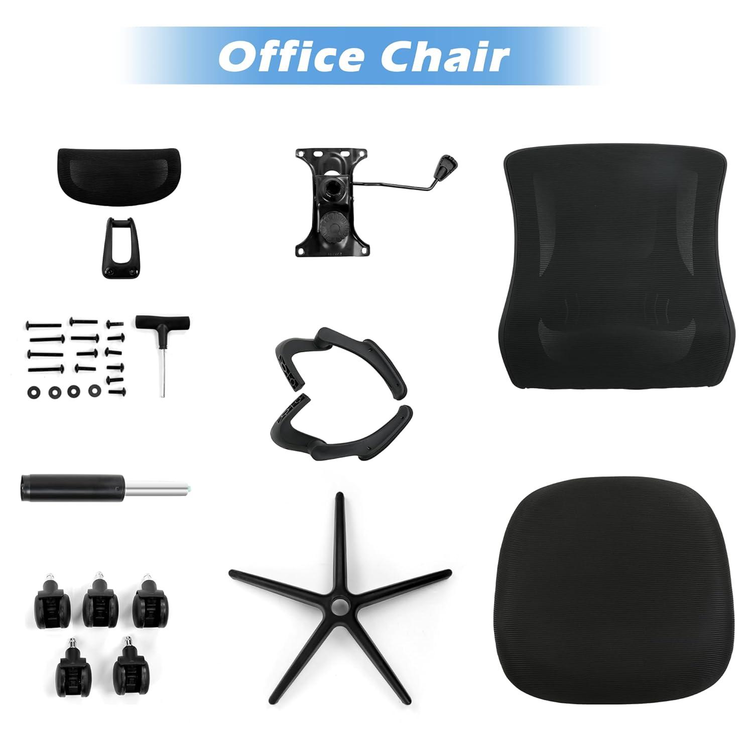 PrimeZone Ergonomic Office Desk Chair - Comfy Mesh Computer Chair with Flip-up Arms & Lumbar Support & Headrest & Tilt Function, Big and Tall High Back Chair for Home Office, 300 lbs Capacity, Black
