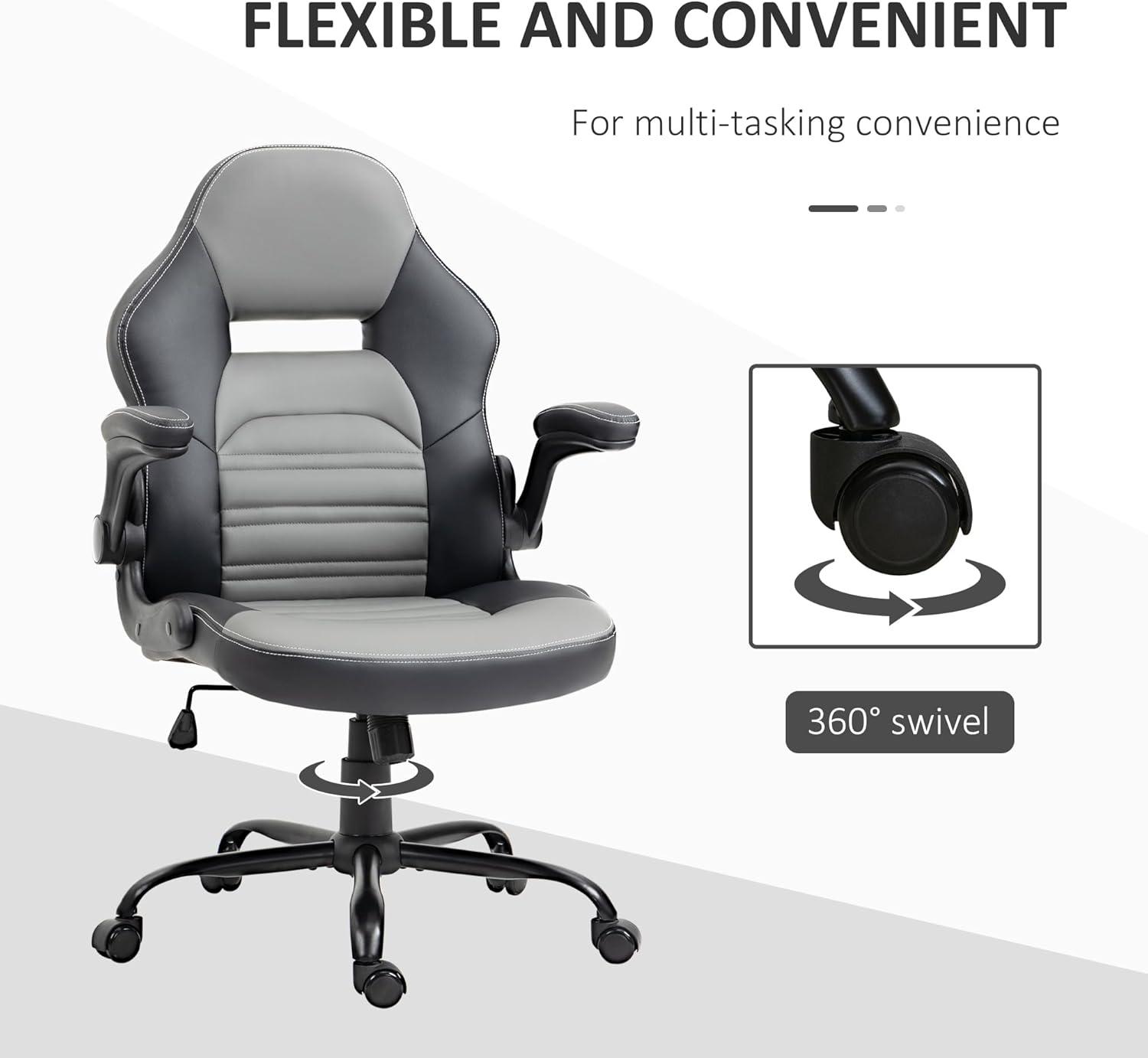 Vinsetto Ergonomic Gaming Chair, Racing Style Computer Chair, Executive Home Office Desk Chair with Faux PU Leather, Tilt, Swivel Wheels, Black / Gray
