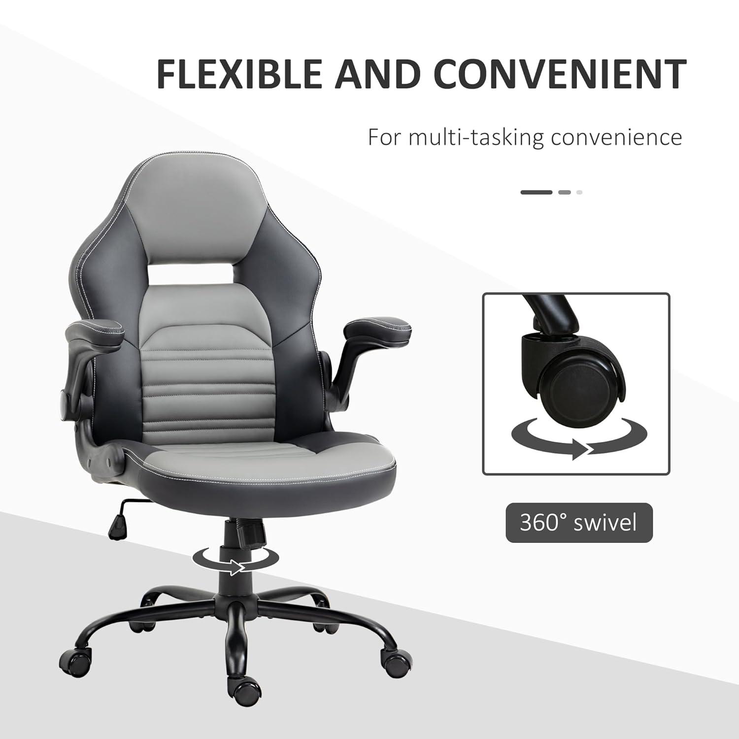 Vinsetto Ergonomic Gaming Chair, Racing Style Computer Chair, Executive Home Office Desk Chair with Faux PU Leather, Tilt, Swivel Wheels, Black / Gray