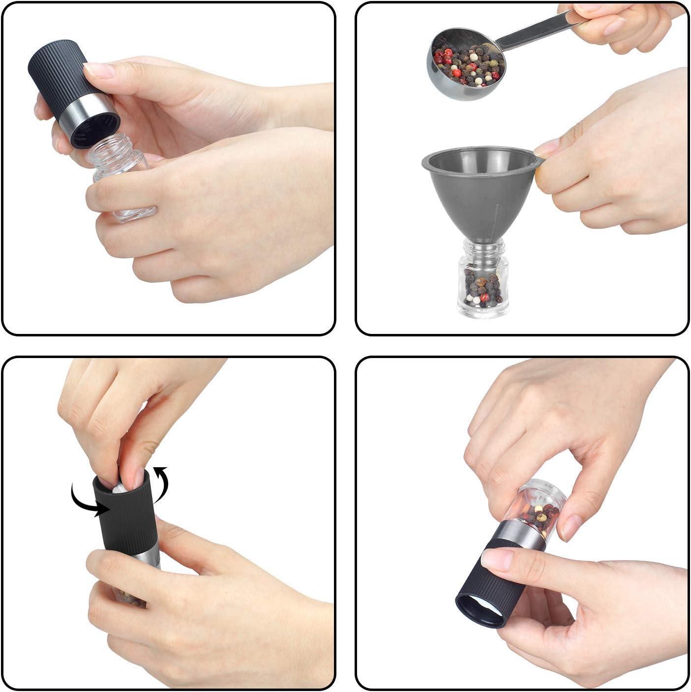 VEVOK CHEF Mini Salt and Pepper Grinder set with 2 Small Salt and Pepper Shakers Portable Cute Tiny Spice Grinder Pepper Mill Salt Grinder for Travel, Work, Camping, Party, School, Lunch Box