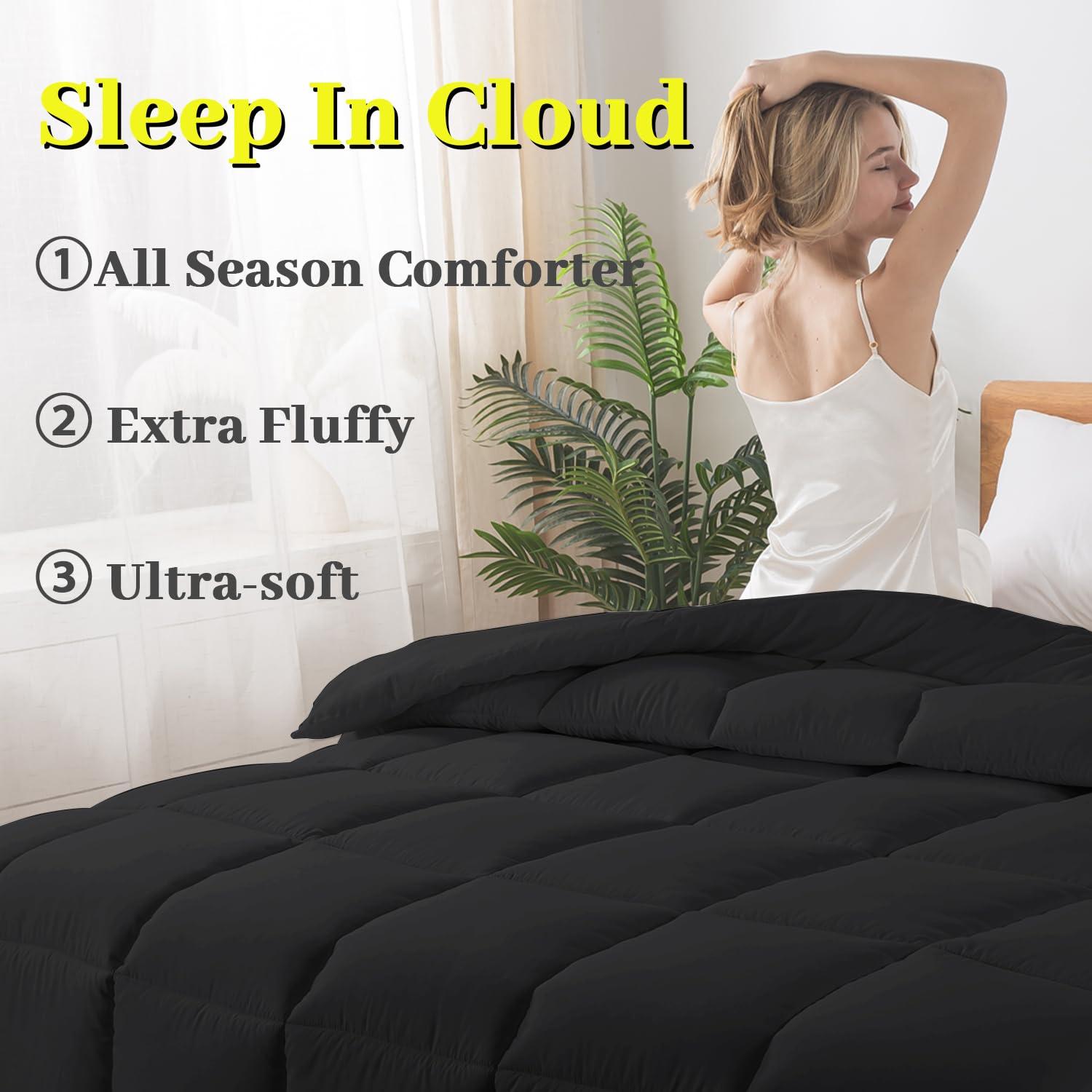 Peace Nest Lightweight Down Alternative Comforter Duvet Insert with Soft Microfiber Shell, Black, Full